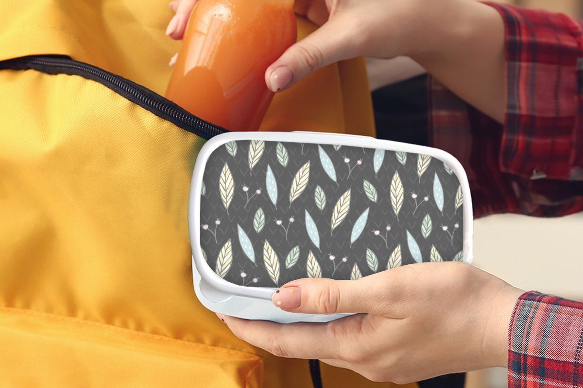MuchoWow Lunchbox für Brotbox Kinder Mädchen für Kunststoff, (2-tlg), und weiß - Erwachsene, Muster und Brotdose, - Jungs Natur, Blätter