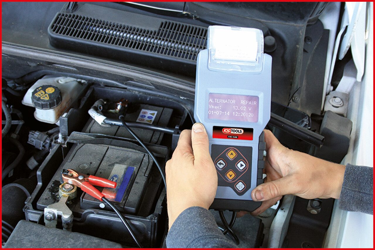KS Tools Batterietester, 12V Digital-Batterie- und Ladesystemtester mit integriertem Drucker