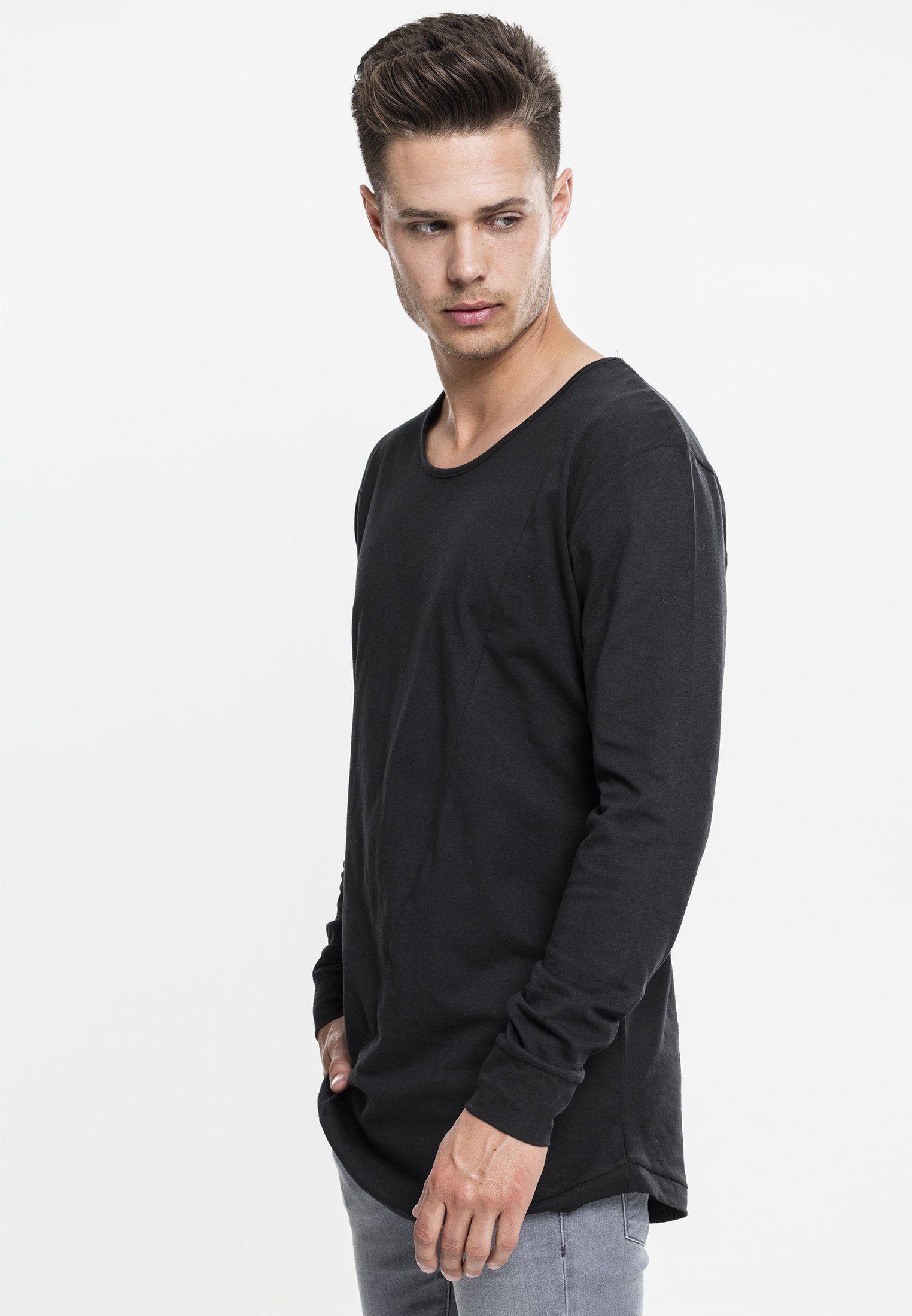 URBAN CLASSICS Langarmshirt Long Shaped L/S Herren Shaped black Long TB1101 Fashion Tee (1-tlg) Fashion