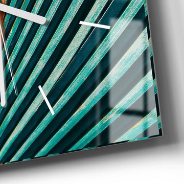 DEQORI Wanduhr 'Palmenblatt-Streifen' (Glas Glasuhr modern Wand Uhr Design Küchenuhr)