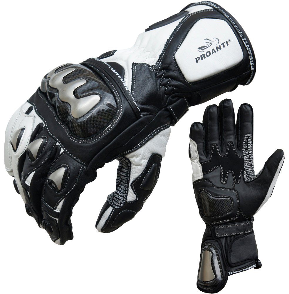 PROANTI Motorradhandschuhe Racing Pro weiß-schwarz