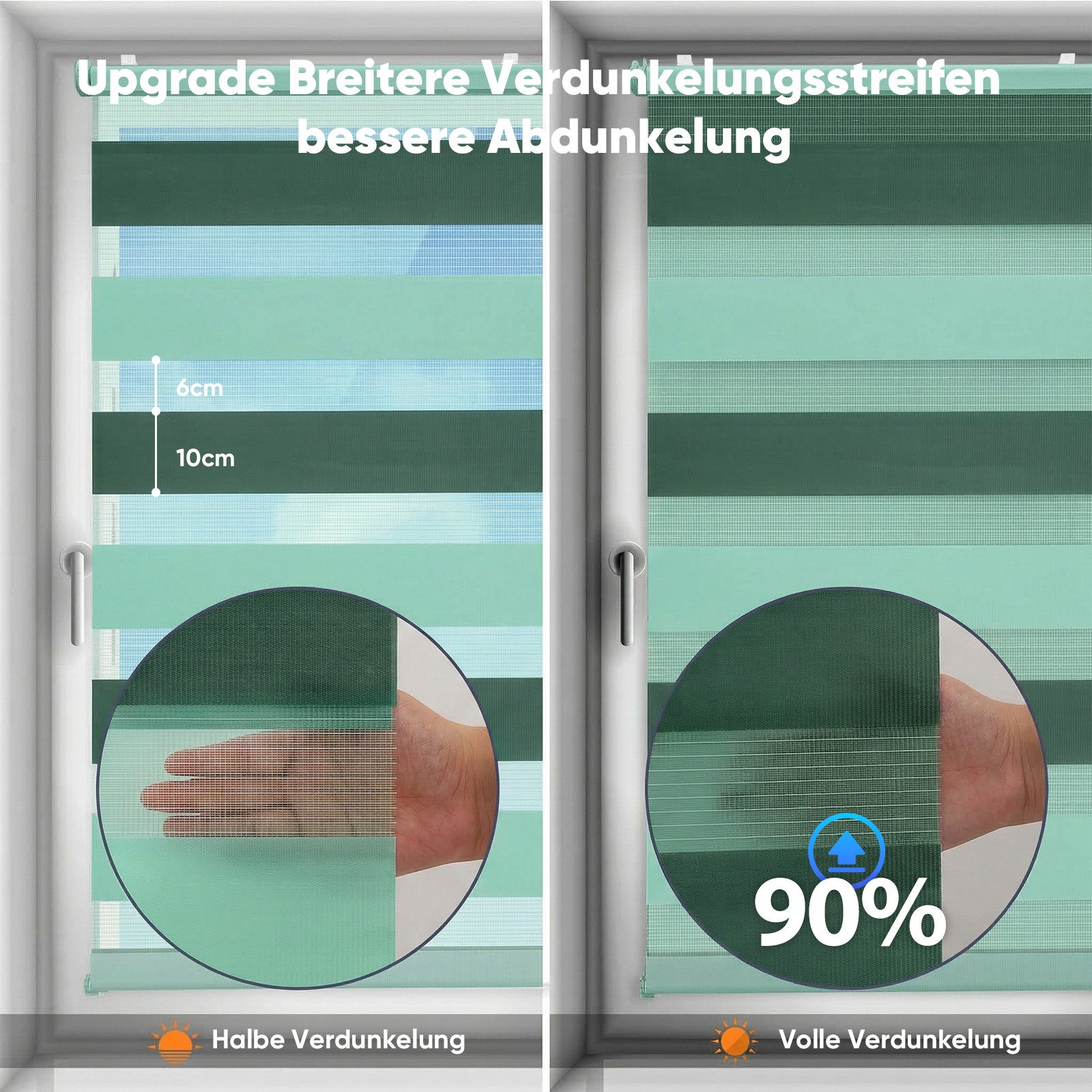 Doppelrollo Doppelrollo Zebra Rollo Zweifarbig Klemmfix ohne Bohren Sichtschutz, Sekey, freihängend, Extra breite Stoffbahnen, Lichtregulierung, Kettenzug links/rechts