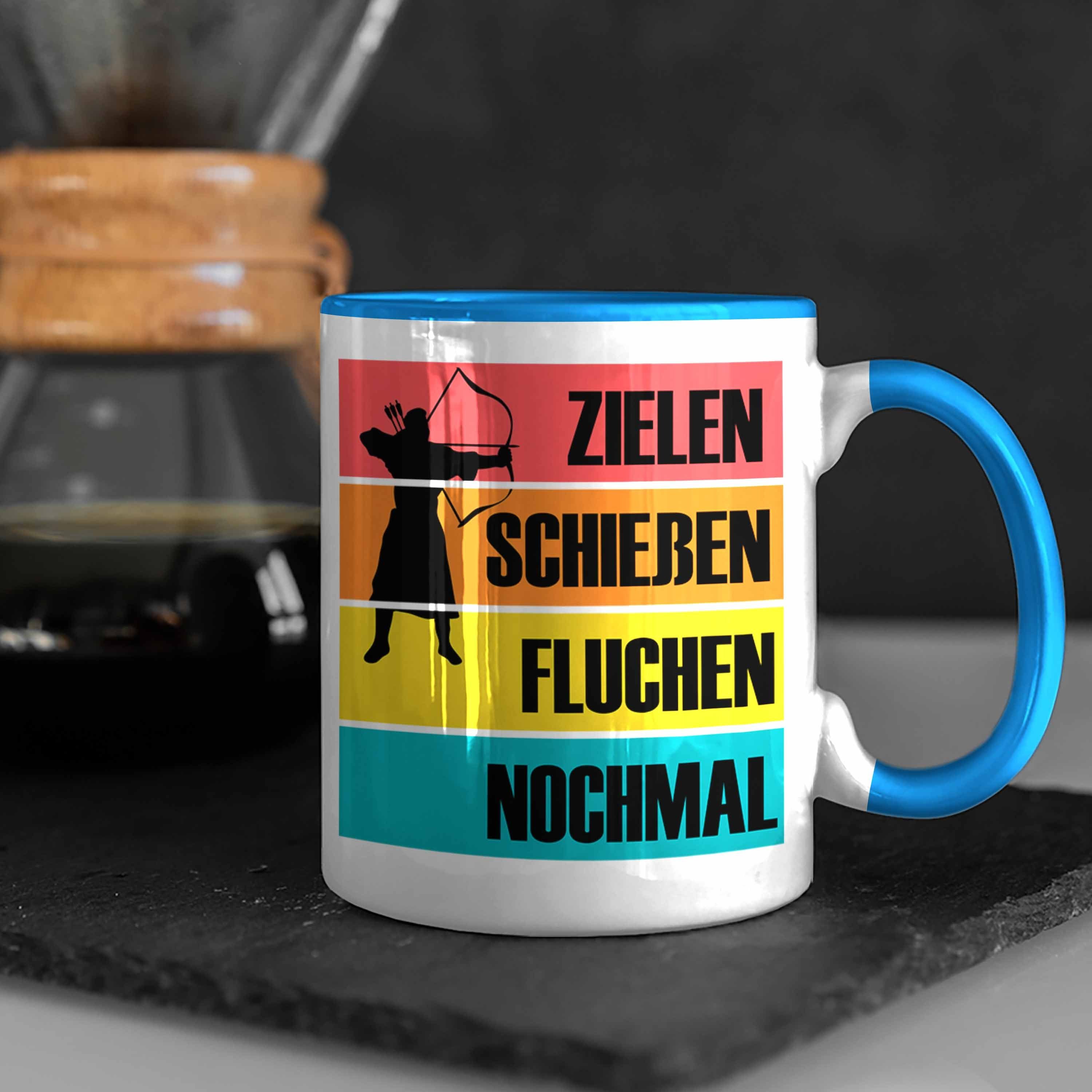 Spruch Trendation Blau Pfeil und mit für Bogenschießen - Geschenk B Tasse Tasse Bogenschütze