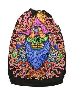 PSYWORK Turnbeutel PSYWORK Schwarzlicht Turnbeutel Rucksack Neon "Mushroom Earth Troll", UV-aktiv, leuchtet unter Schwarzlicht