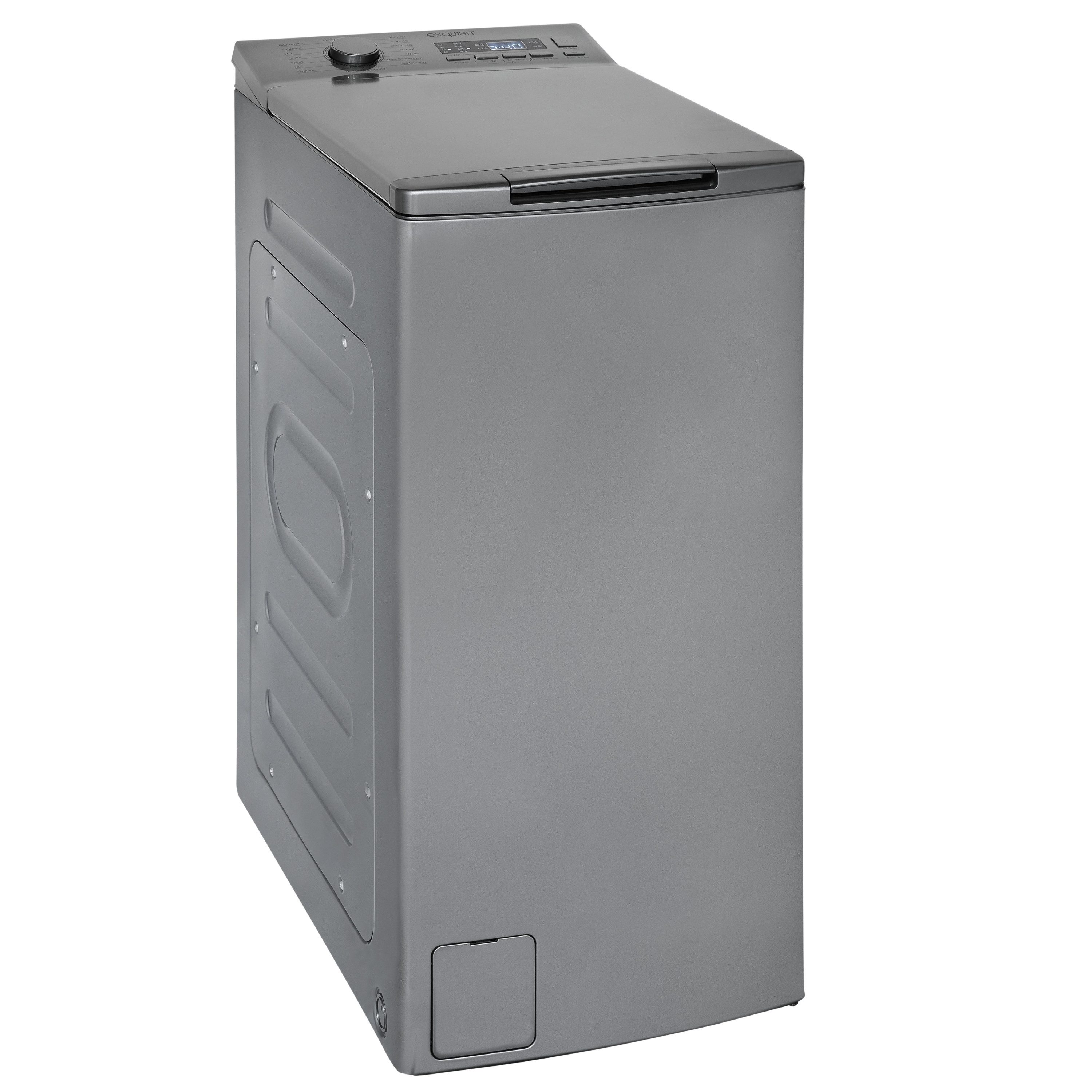 exquisit Waschmaschine LTO1207-030A silber-dunkel, 7,5 kg, 1200 U/min, Rückenschonend: bequem von oben zu beladen mit softer Türöffnung