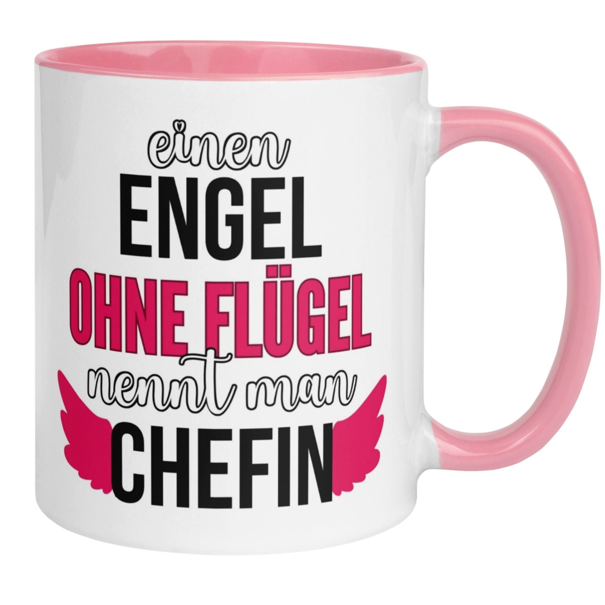Momentals Tasse Abschiedsgeschenk Chefin „Einen Engel ohne Flügel nennt man Chefin“, Beidseitiger Druck · Links- & Rechtshänder · Spülmaschinenfest