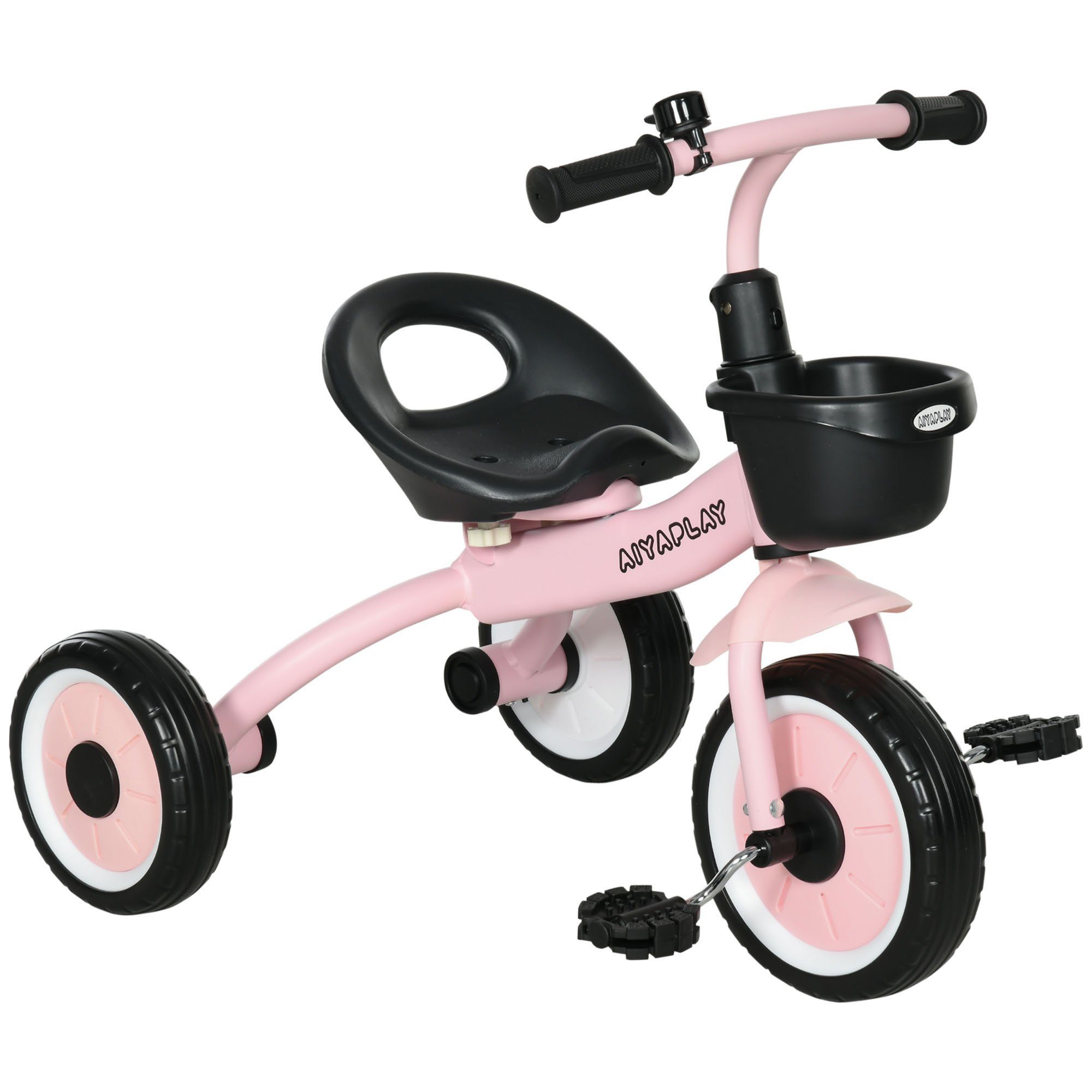 AIYAPLAY Dreirad Kinderfahrrad mit verstellbarer Sitz Laufrad Lauffahrrad, Metall, Rosa, 70.5L x 53B x 58H cm