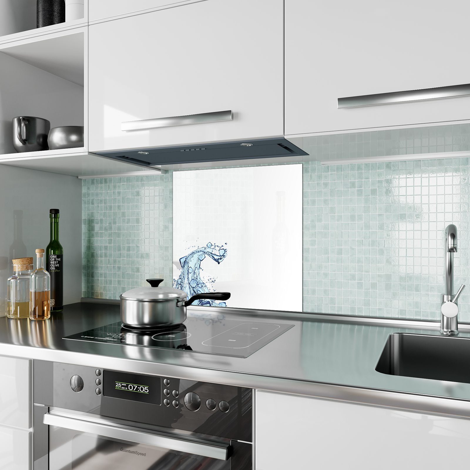 Motiv Glas Küchenrückwand Wasserwelle Küchenrückwand Blaue Spritzschutz Primedeco mit