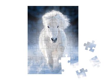 puzzleYOU Puzzle Shetlandpony im Galopp auf einer Winterwiese, 48 Puzzleteile, puzzleYOU-Kollektionen Pferde, Shetlandpony