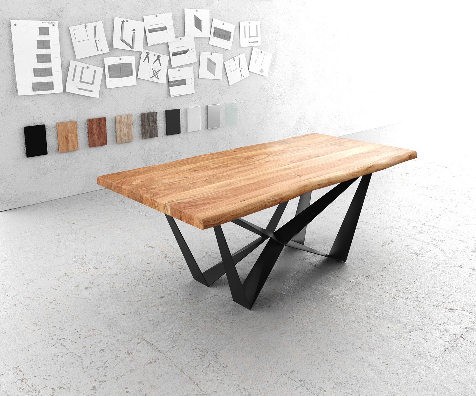 DELIFE Esstisch Edge, Akazie Natur 200x100 günstig online kaufen