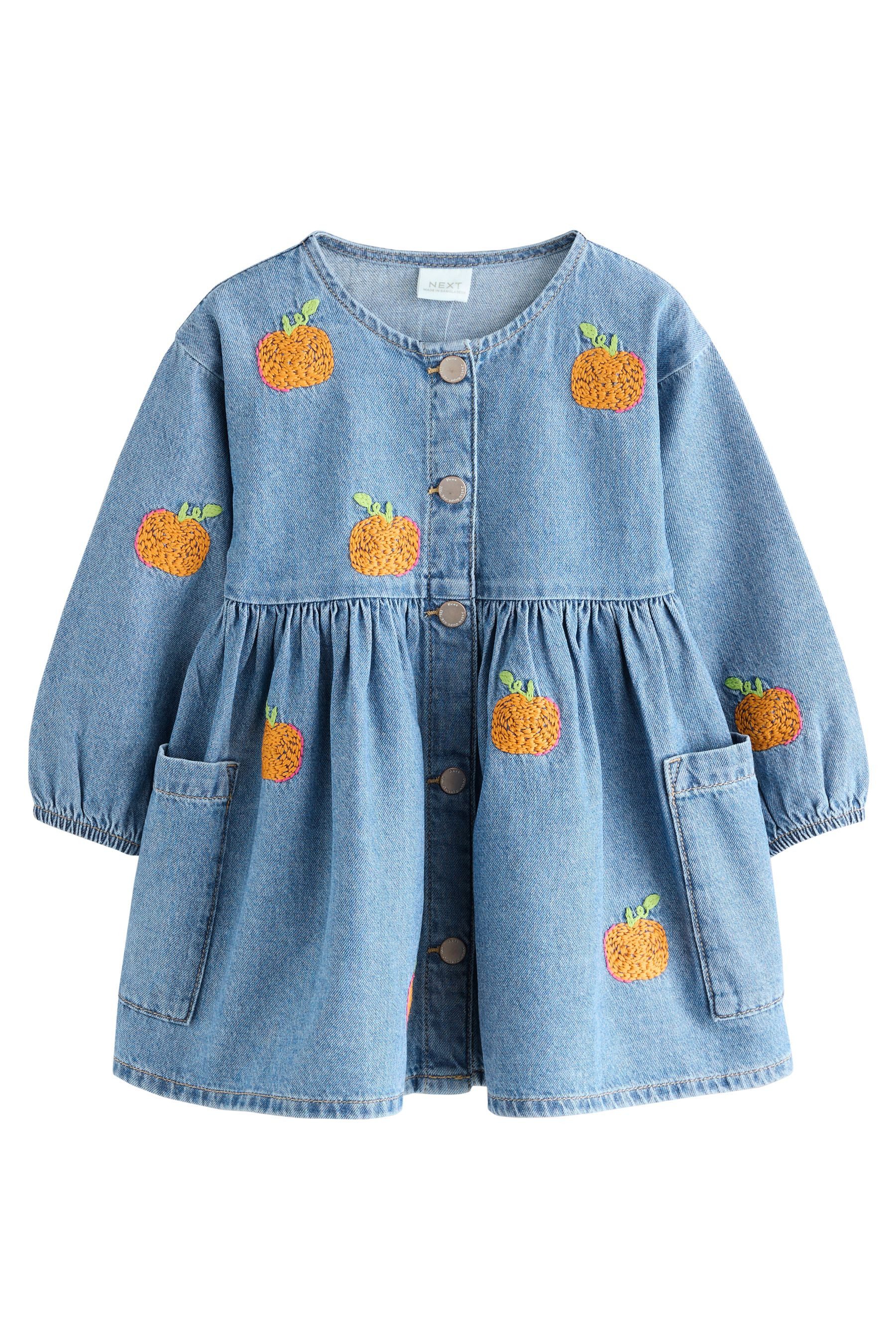 Next Jeanskleid Besticktes, langärmeliges Kleid, Kürbis günstig online kaufen