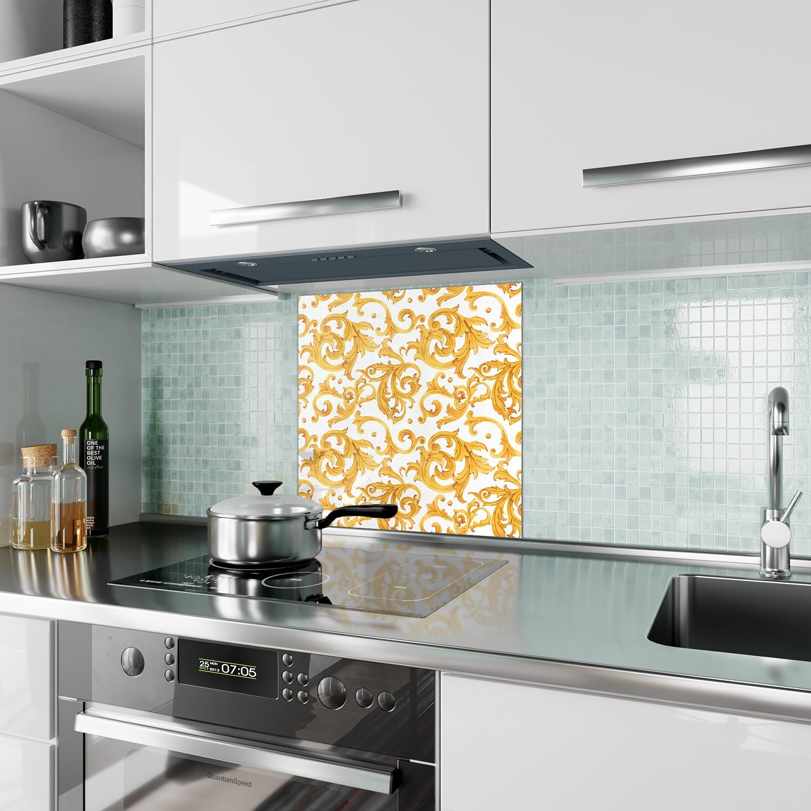 Primedeco Glas Retromuster Motiv Küchenrückwand Küchenrückwand Spritzschutz mit