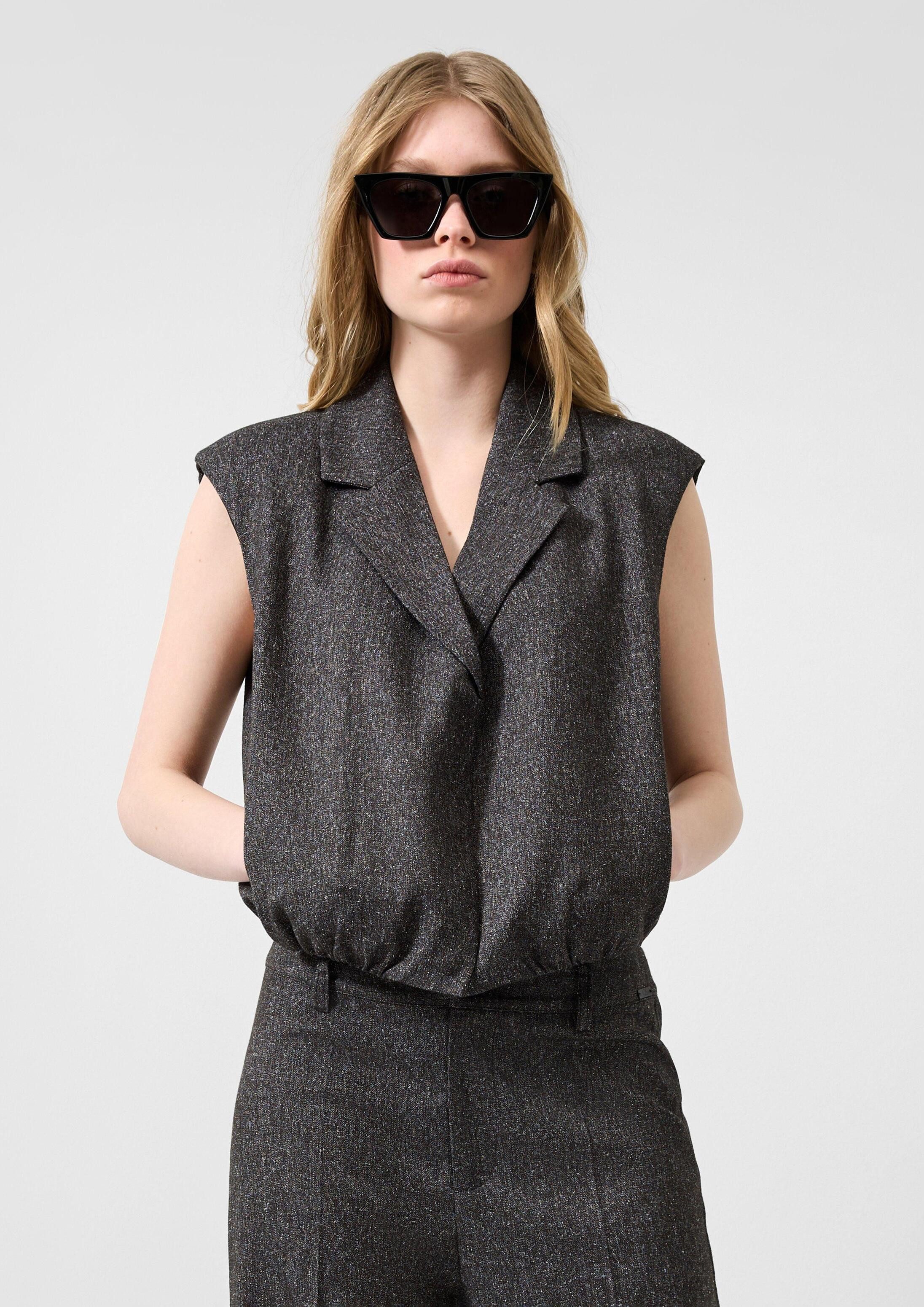 QS Funktionsweste Indoor-Weste Verkürzte Weste in Tweed-Optik