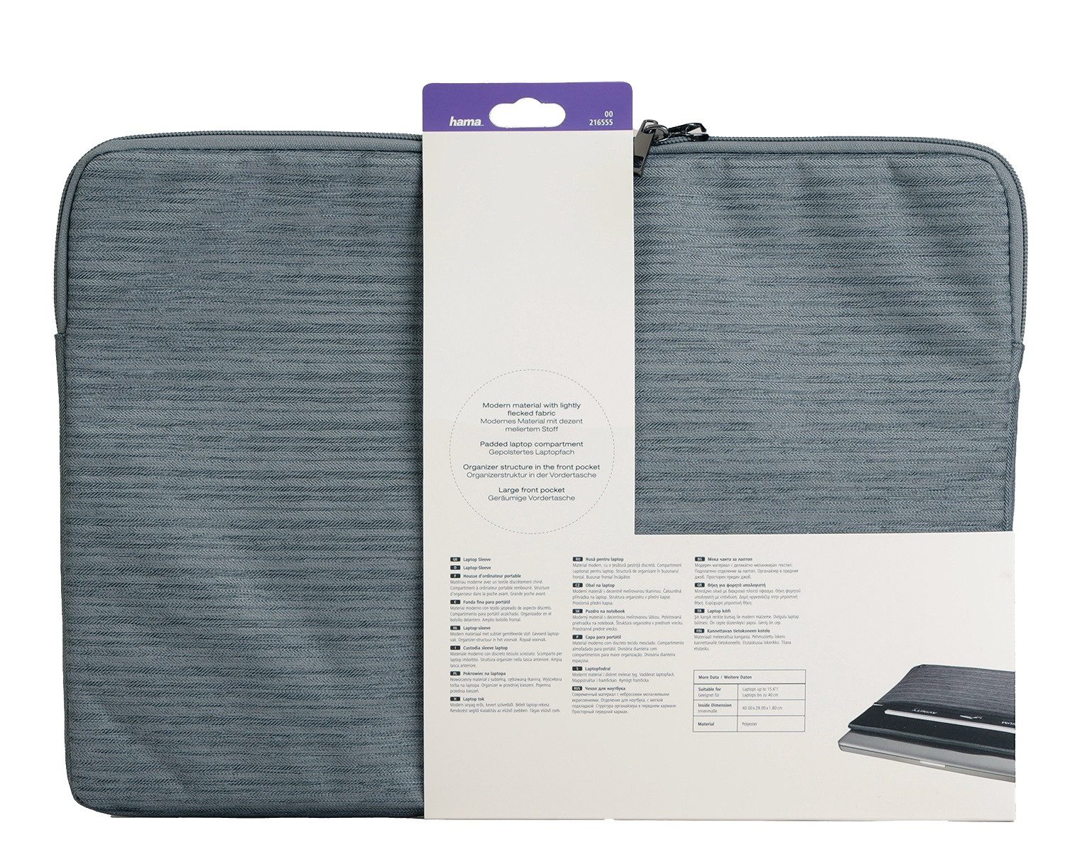 Hama Laptoptasche Notebook-Sleeve Tayrona Grau Laptop-Tasche, Business Hülle Notebook-Fach 15" 15,6" 16,1" 16,2" Laptop Case