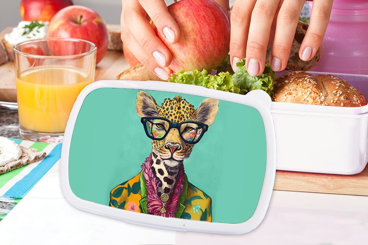 Giraffe Brotbox Brotdose, - Kunststoff, Jungs und Kinder Erwachsene, Brille und MuchoWow (2-tlg), für Design, Tiere Mädchen für weiß - Blätter - Lunchbox -