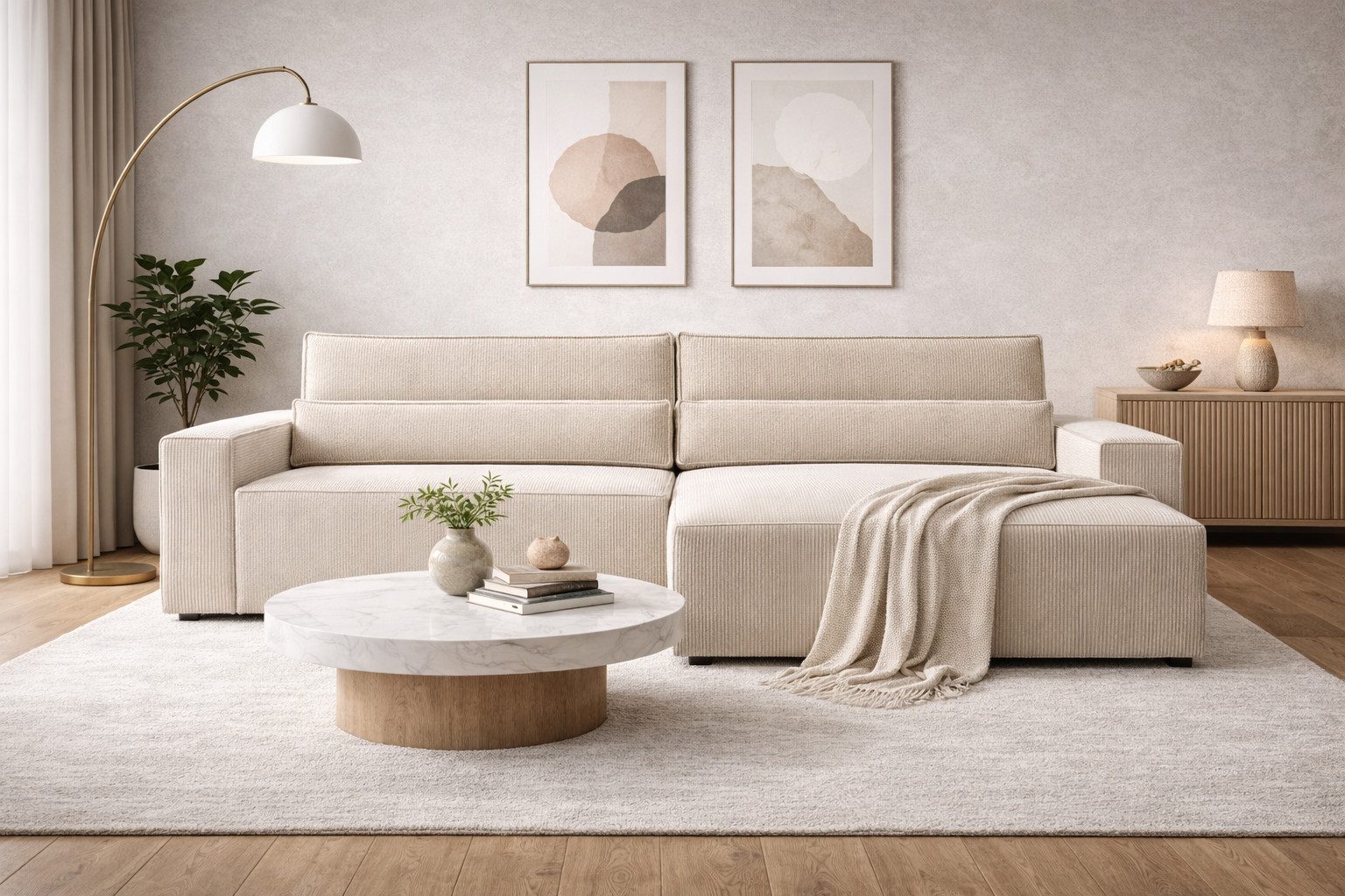 MOEBLO Ecksofa aus Cord DENVER L, Ottomane beidseitig montierbar Couch Cord günstig online kaufen