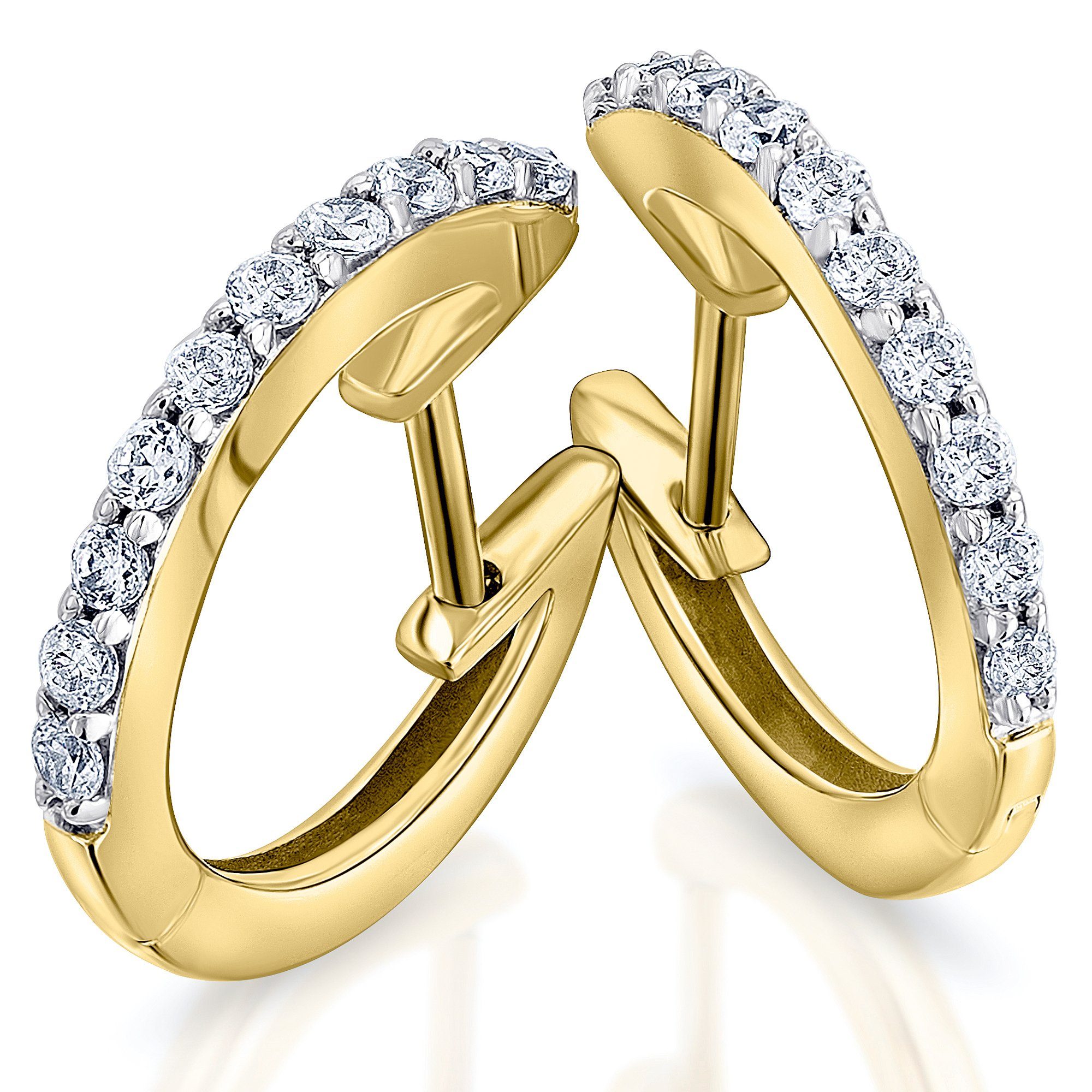 Gold ONE Creolen Gelbgold, 0,30 585 Creolen aus Paar Diamant ELEMENT Brillant Ohrringe ct Damen Schmuck