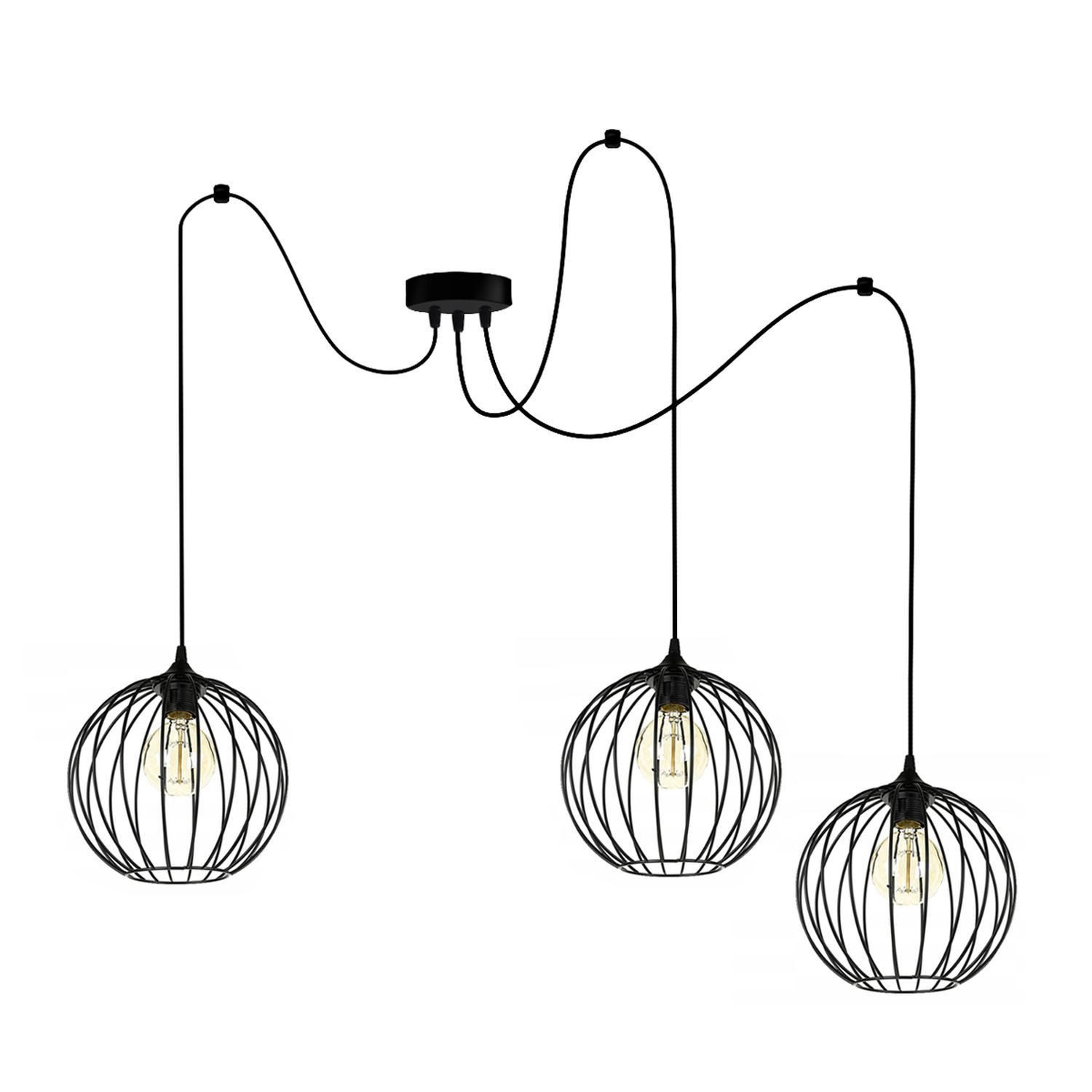 Licht-Erlebnisse Pendelleuchte NUTEA, ohne Leuchtmittel, Metall E27 B: 400 cm H: max. cm Schwarz 3-flammig Kugel Schirm