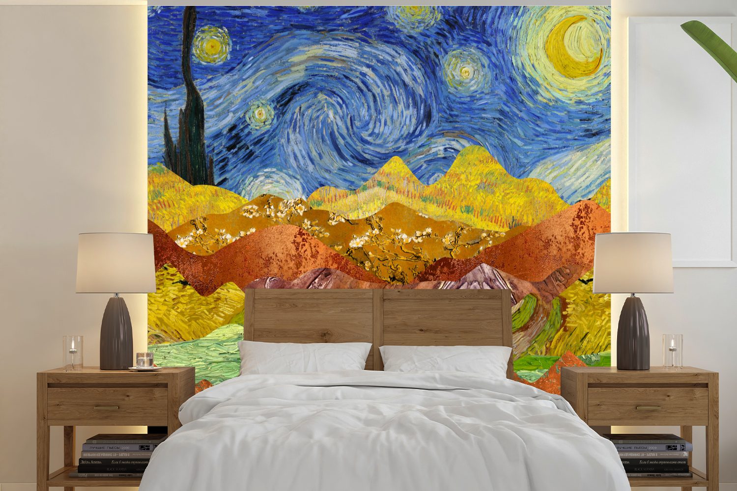 MuchoWow Fototapete Van Gogh - Alte Vinyl Schlafzimmer, St), - oder Tapete Wandtapete bedruckt, Wohnzimmer Matt, für Sternennacht (5 Meister
