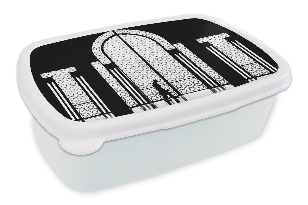 MuchoWow Lunchbox Schwarz - Weiß - Fenster - Mensch, Kunststoff, (2-tlg), Brotbox für Kinder und Erwachsene, Brotdose, für Jungs und Mädchen | Lunchboxen