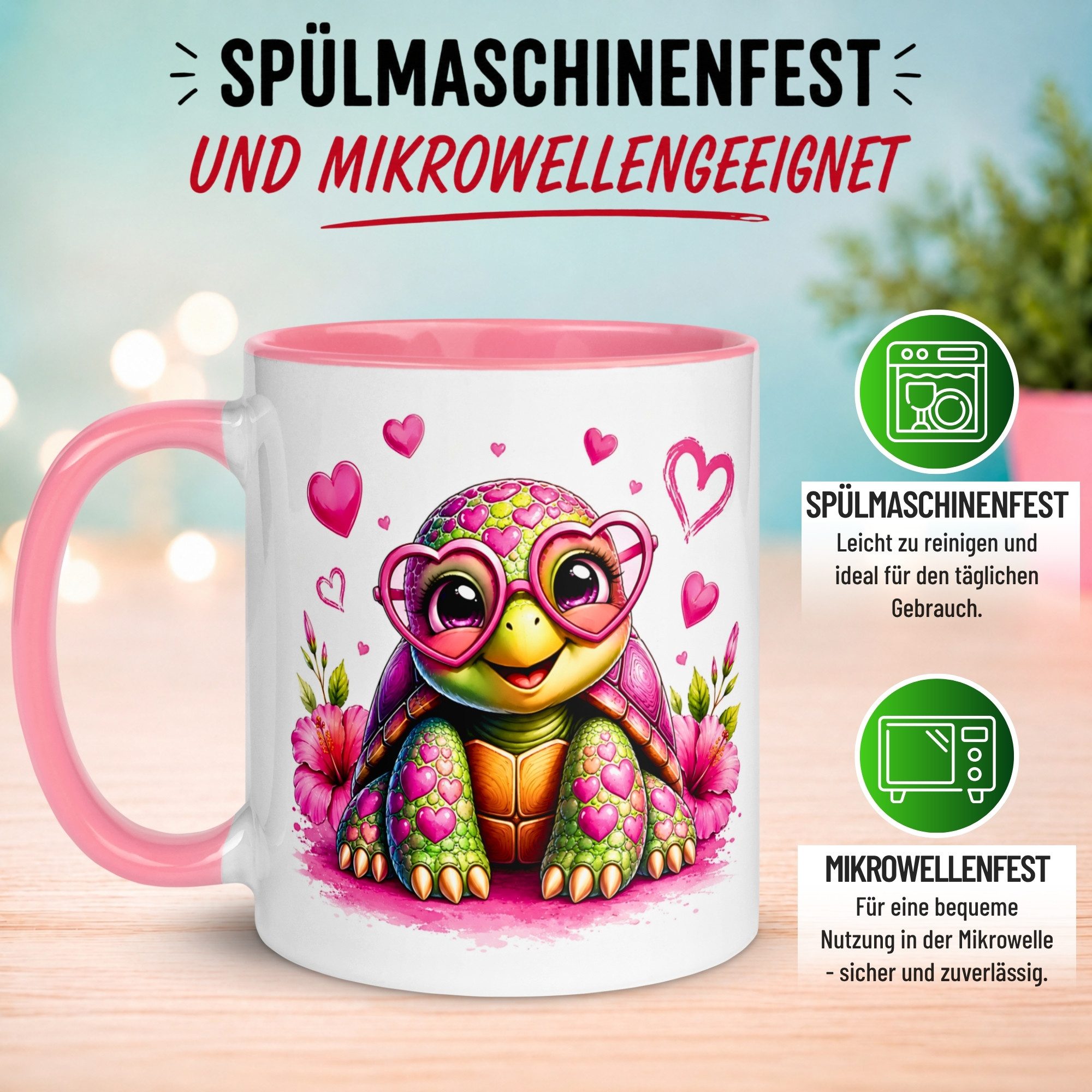 Momentals Tasse Schildkröte – „Schildkröte mit Herzbrille“ – Ich liebe Dich Geschenk, Gratis Versand · Links-&Rechtshänder · Spülmaschinenfest – Bild 5 von 5