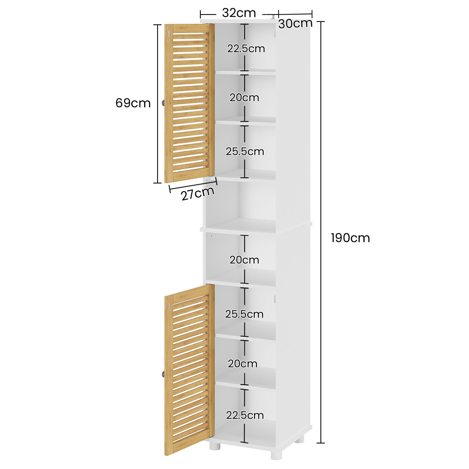 MSMASK Hochschrank Badezimmerschrank Standschrank mit 2 offenen Regalen und günstig online kaufen