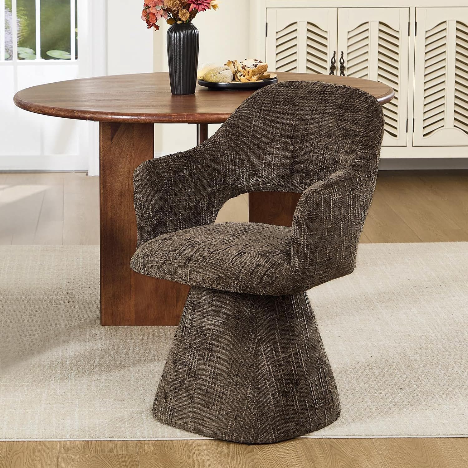 WAHSON OFFICE CHAIRS Esszimmerstuhl Drehbarer Chenille-Polsterstuhl mit Armlehnen, retro, für Esszimmer...