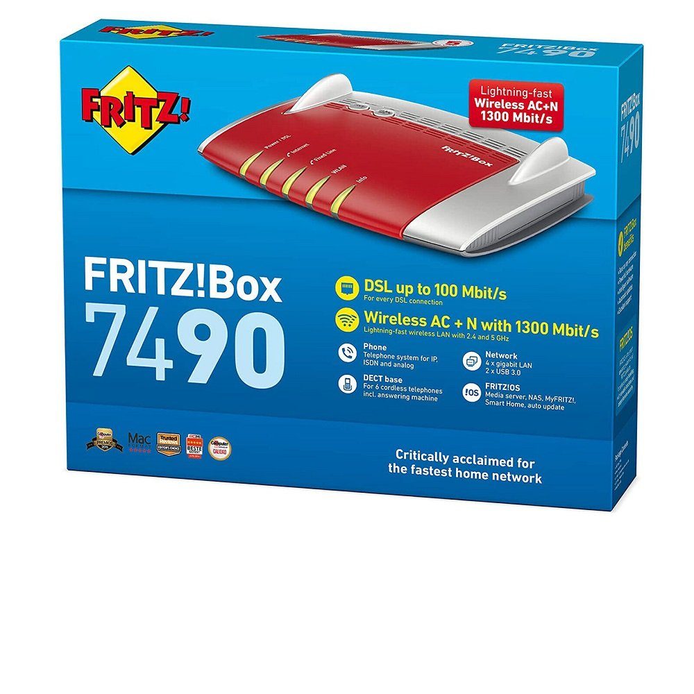 AVM FRITZ!Box 7490 WLAN Router mit integriertem DSL Modem WLAN-Router, ADSL, Dual-Band, Für Gaming, VPN-Funktionen