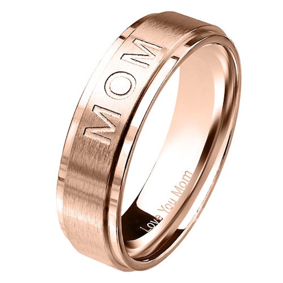 You Mom, Fingerring Damen You Love Partnerring Gravur Band-Ring Damenring gebürstet Edelstahl Love Gravur Taffstyle Mom Rosegold mit