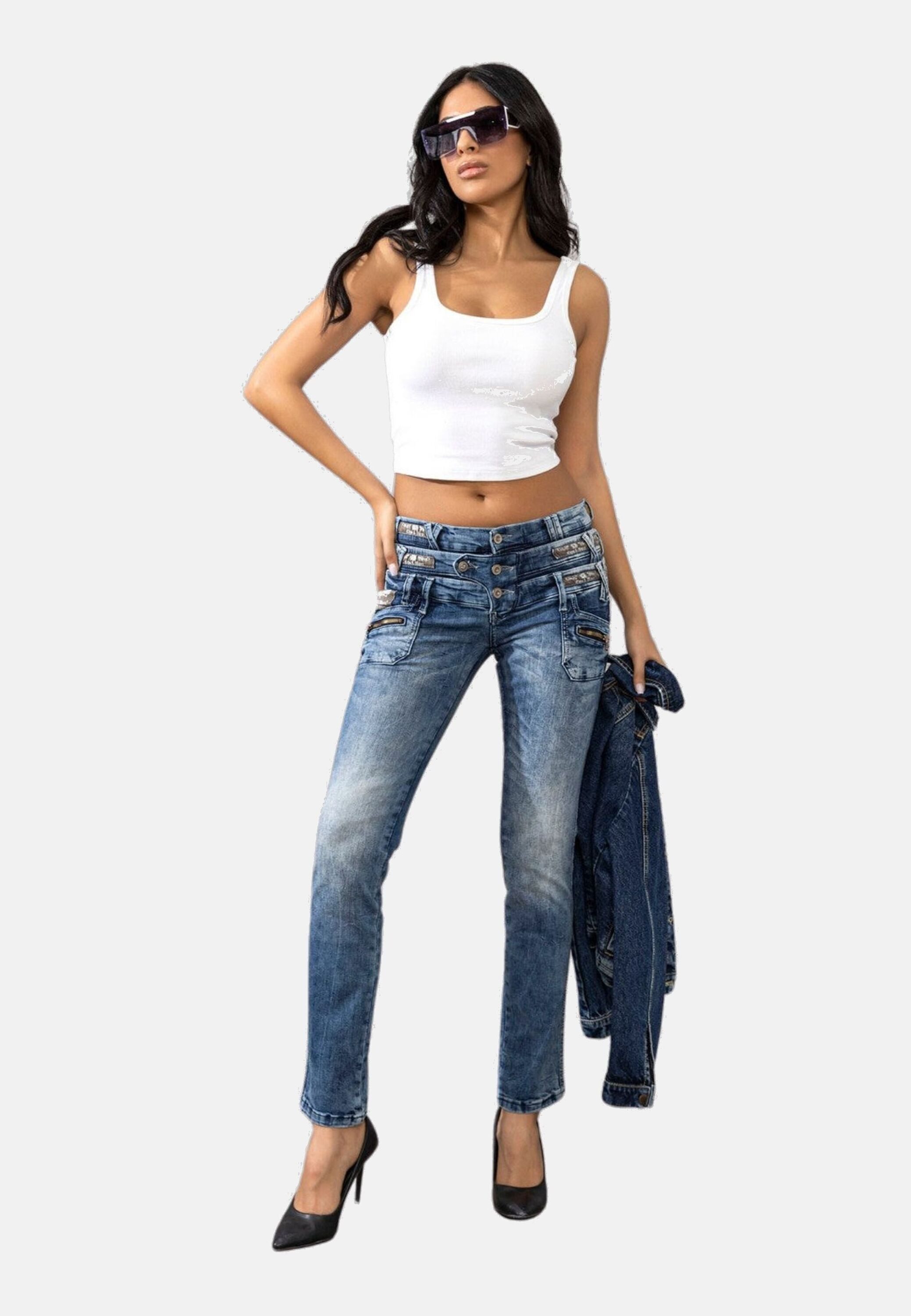 Cipo & Baxx Slim-fit-Jeans Jeans mit Dreifachbund, WD345