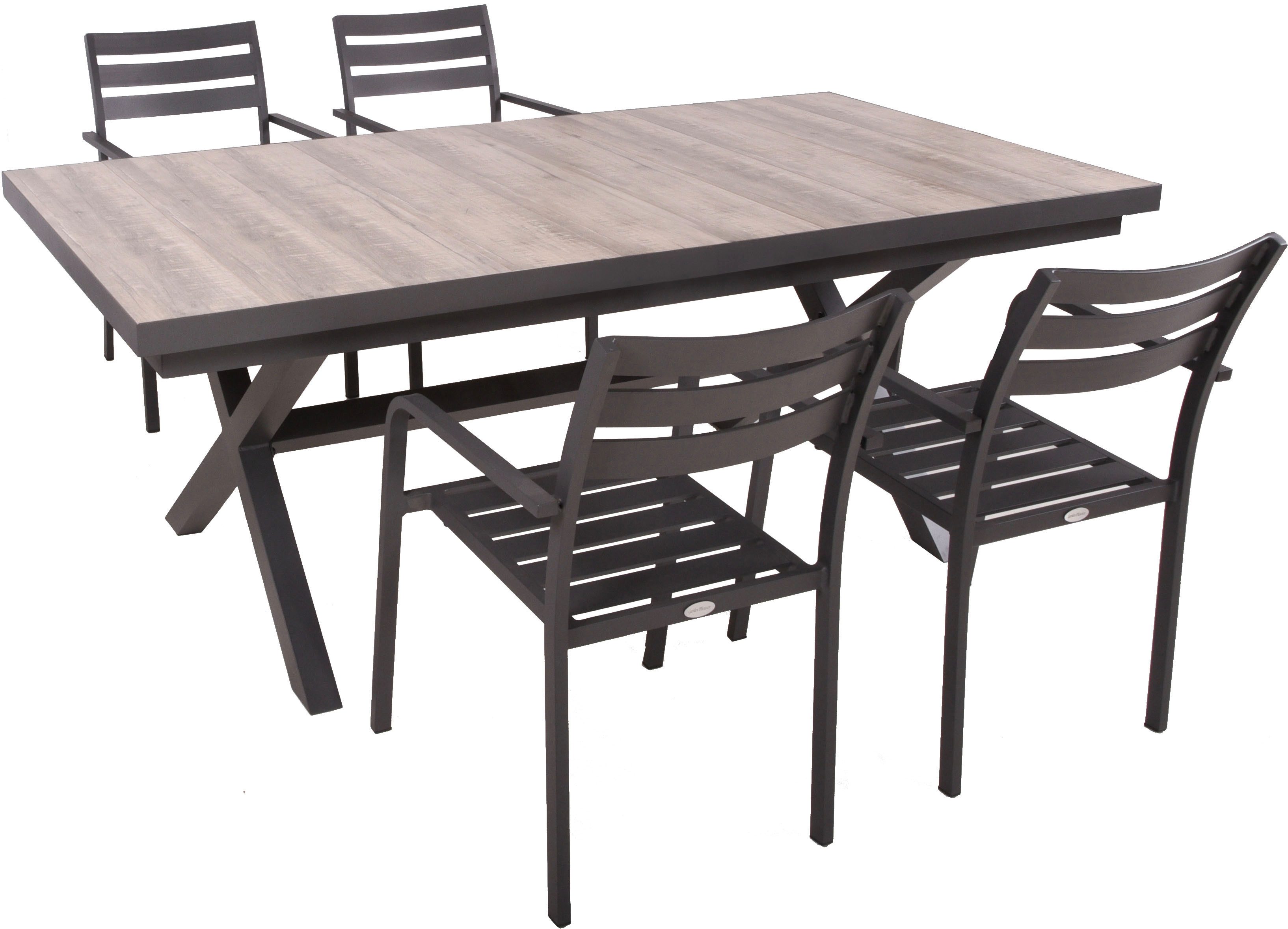 Garden Pleasure Garten-Essgruppe, Tischgruppe »RANA/TREVISO Set 01«, (Set), 4 Stühle (stapelbar), Tisch LxB: 202x100 cm