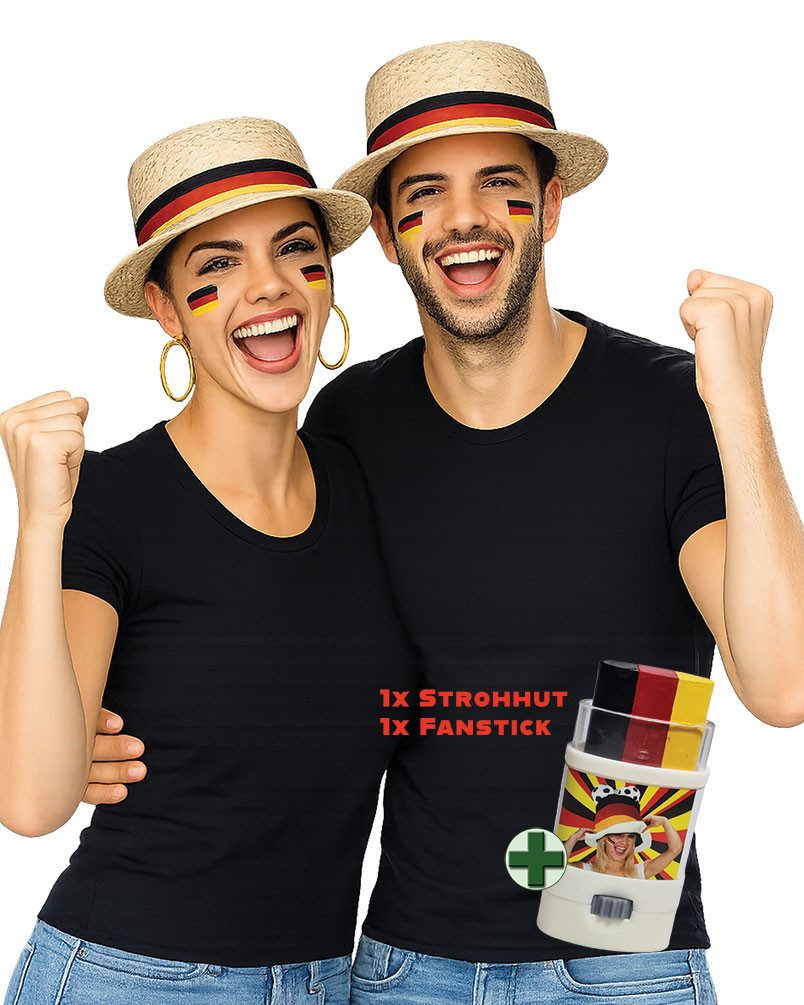 Karneval-Klamotten Kostüm Weltmeisterschaft WM 2026 Strohhut mit Schminke, Deutschland Fan Artikel Fußball Party Supporter Nationalmannschaft