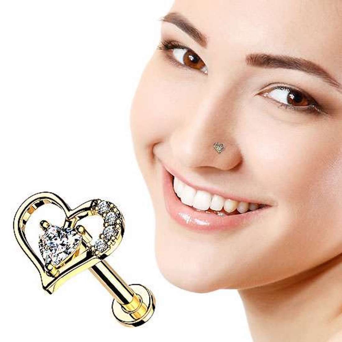 Taffstyle Piercing-Set Labret Piercing Stecker flach Kristall Herz Innengew günstig online kaufen