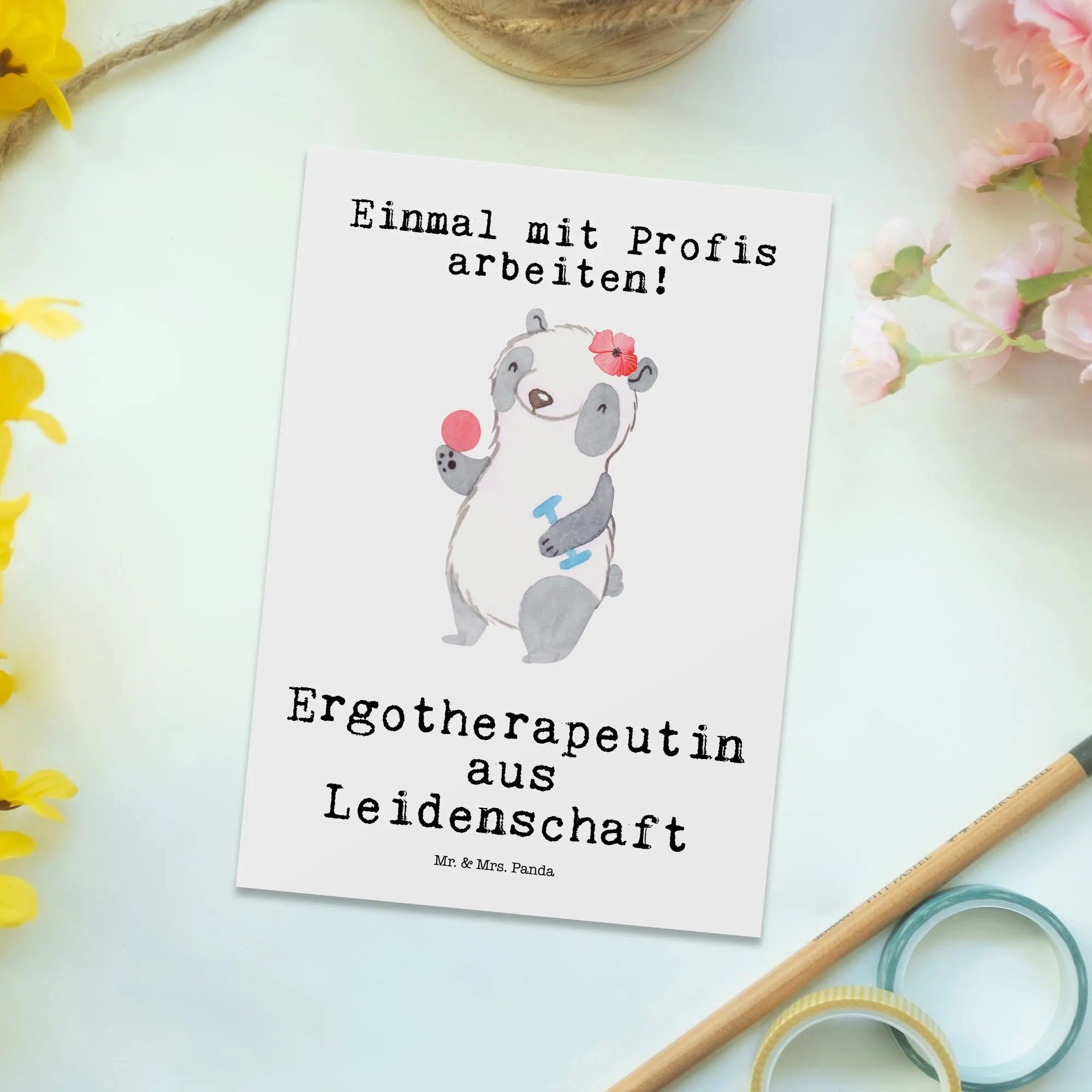 Thumbnail - Mr. & Mrs. Panda Postkarte Ergotherapeutin Leidenschaft - Weiß - Geschenk, Ergotherapie, Danke, Hochglanzveredelt