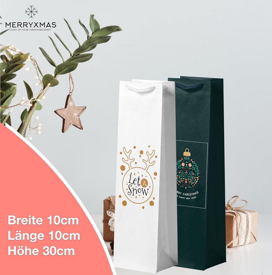 Thumbnail - MerryXmas Aufbewahrungsbox 12x Flaschentüten für Weihnachten - Bottle Bag - Weintragetaschen (12er Set, 12 St)