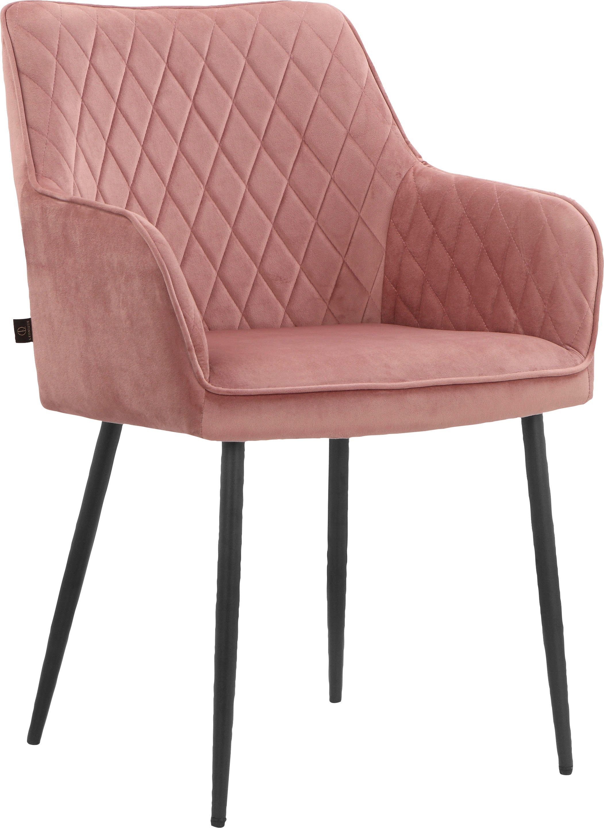 Leonique Armlehnstuhl Montmerle | und Rücken St), in 50cm rosa/schwarz (2 Velourstoff Sitz Steppung, gepolstert, Sitzhöhe rosa mit