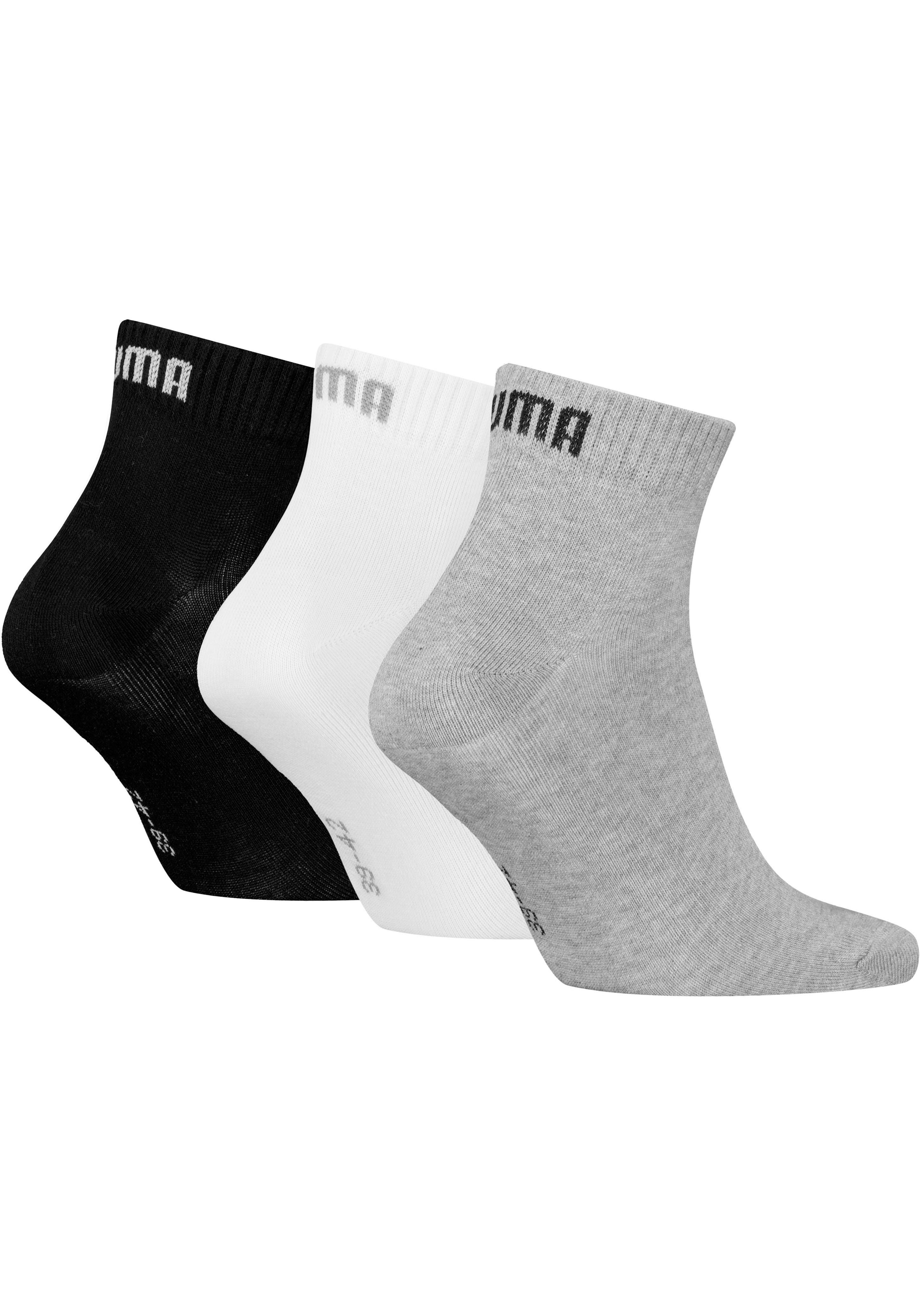 PUMA Kurzsocken PUMA UNISEX QUARTER PLAIN 3P (3 Paar) Atmungsaktiv, Rippenbündchen, weiche Baumwollmischung