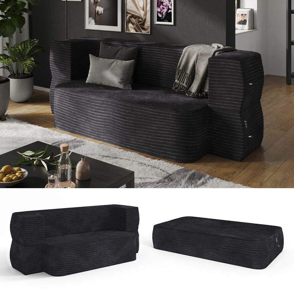 VitaliSpa® Schlafsofa Lille, Schwarz, 190 cm mit Schlaffunktion, faltbar günstig online kaufen