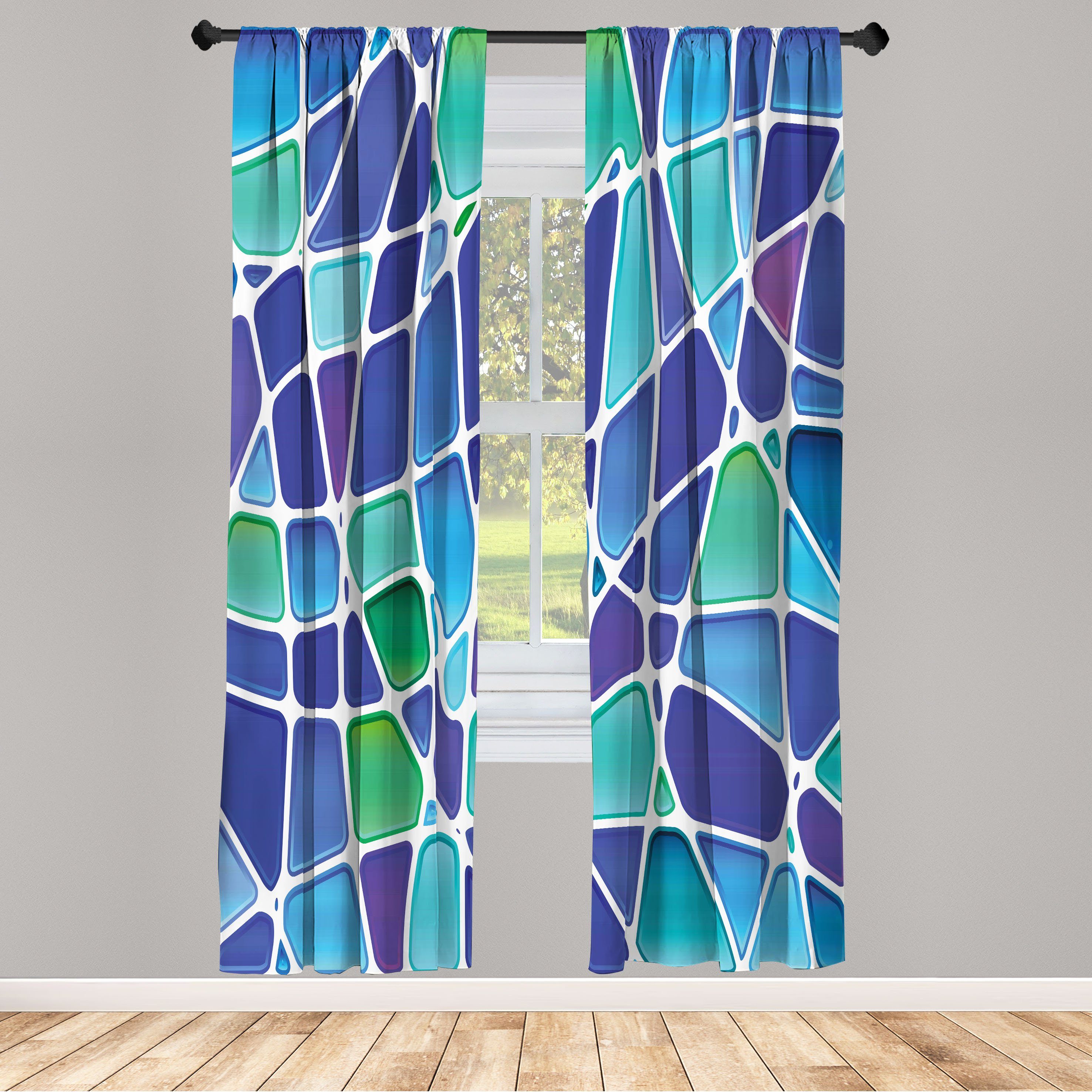 Gardine Vorhang für Wohnzimmer Schlafzimmer Dekor, Abakuhaus, Microfaser, Abstrakt Mosaic Trippy Vivid