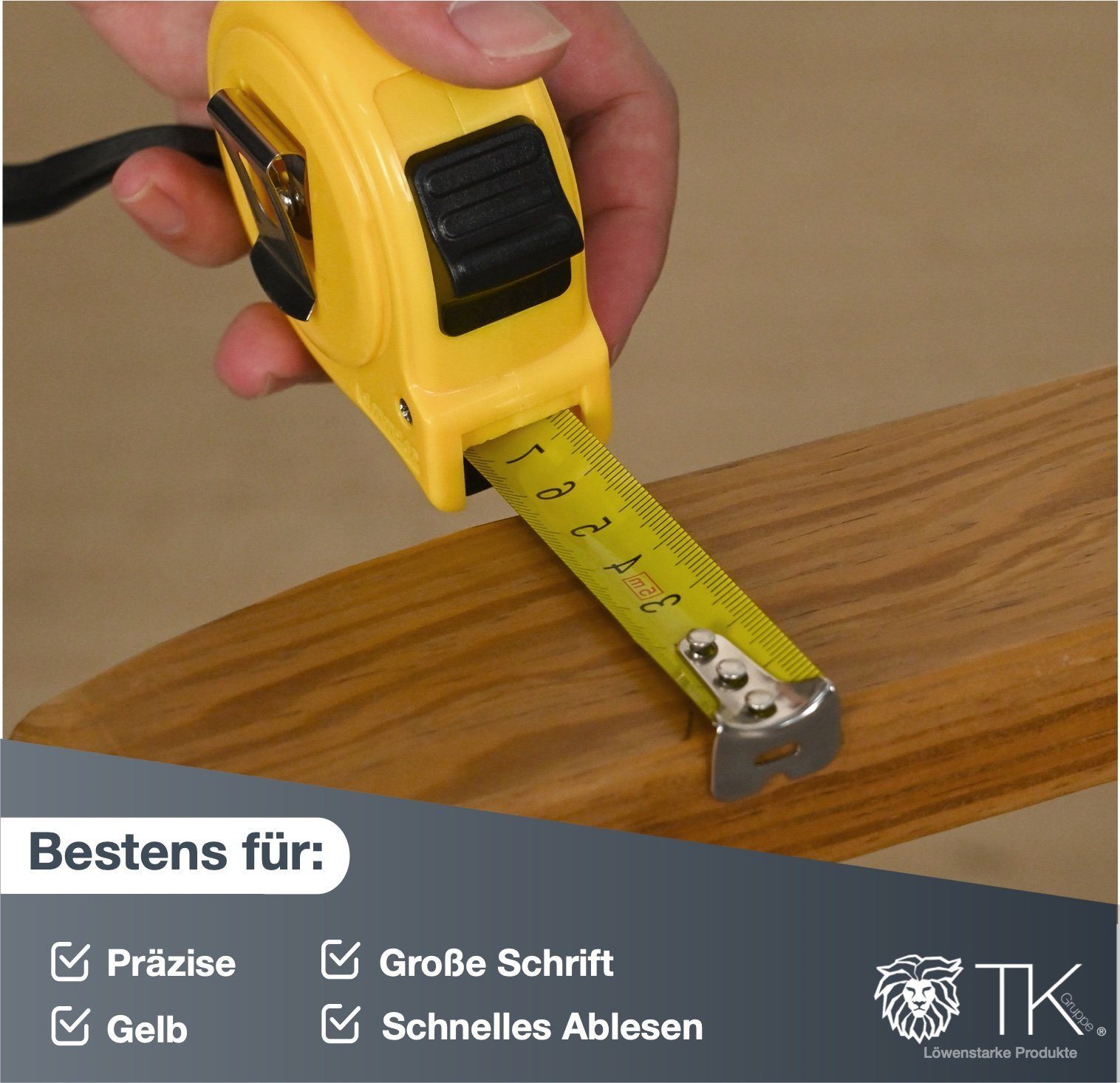 toolmate® Rollbandmaß 3x Maßband 5 Meter mit Halterung und Feststeller - Rollmassband