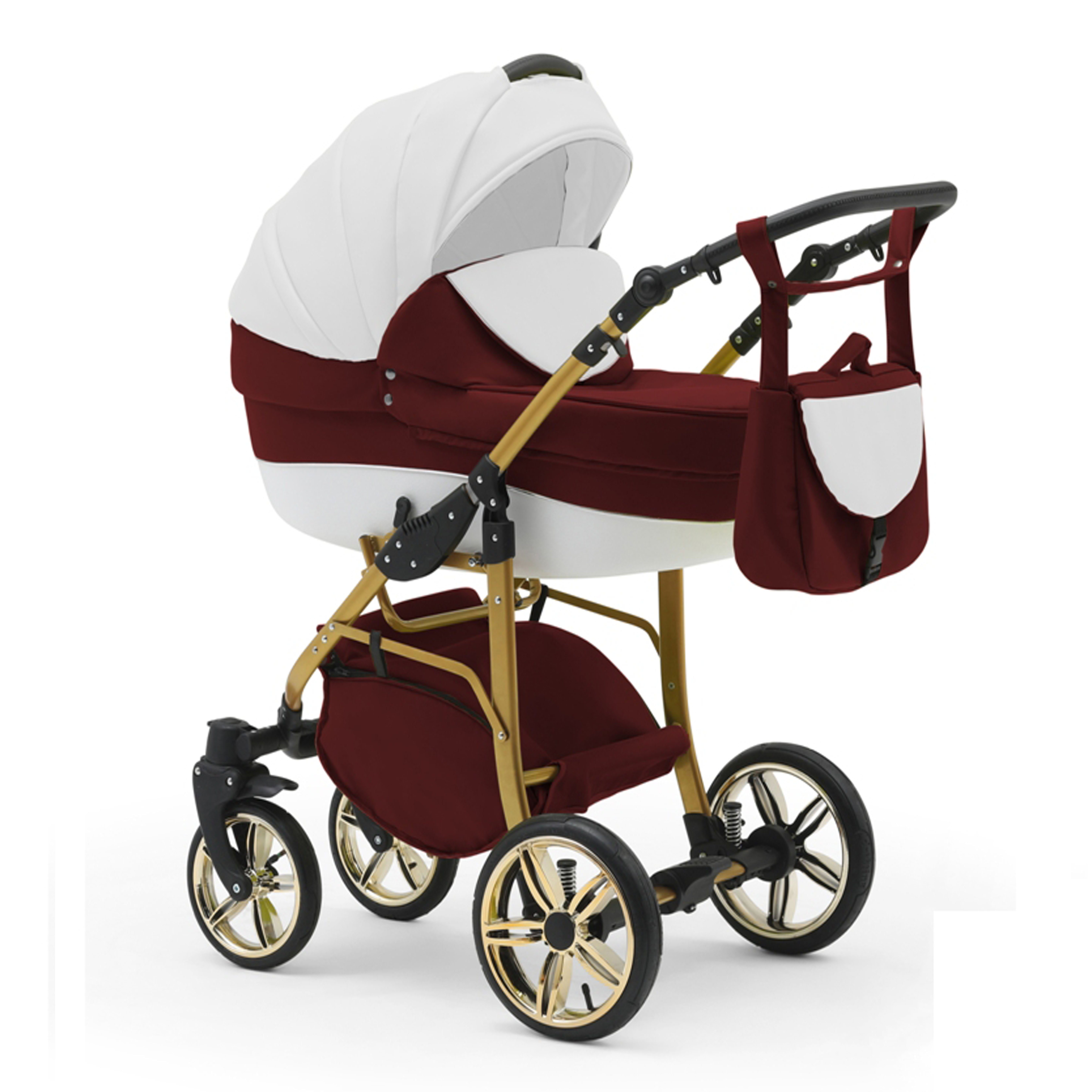 babies-on-wheels Kombi-Kinderwagen 2 in 1 Kinderwagen-Set Cosmo ECO Gold - 13 Teile - in 46 Farben Weiß-Bordeaux-Weiß
