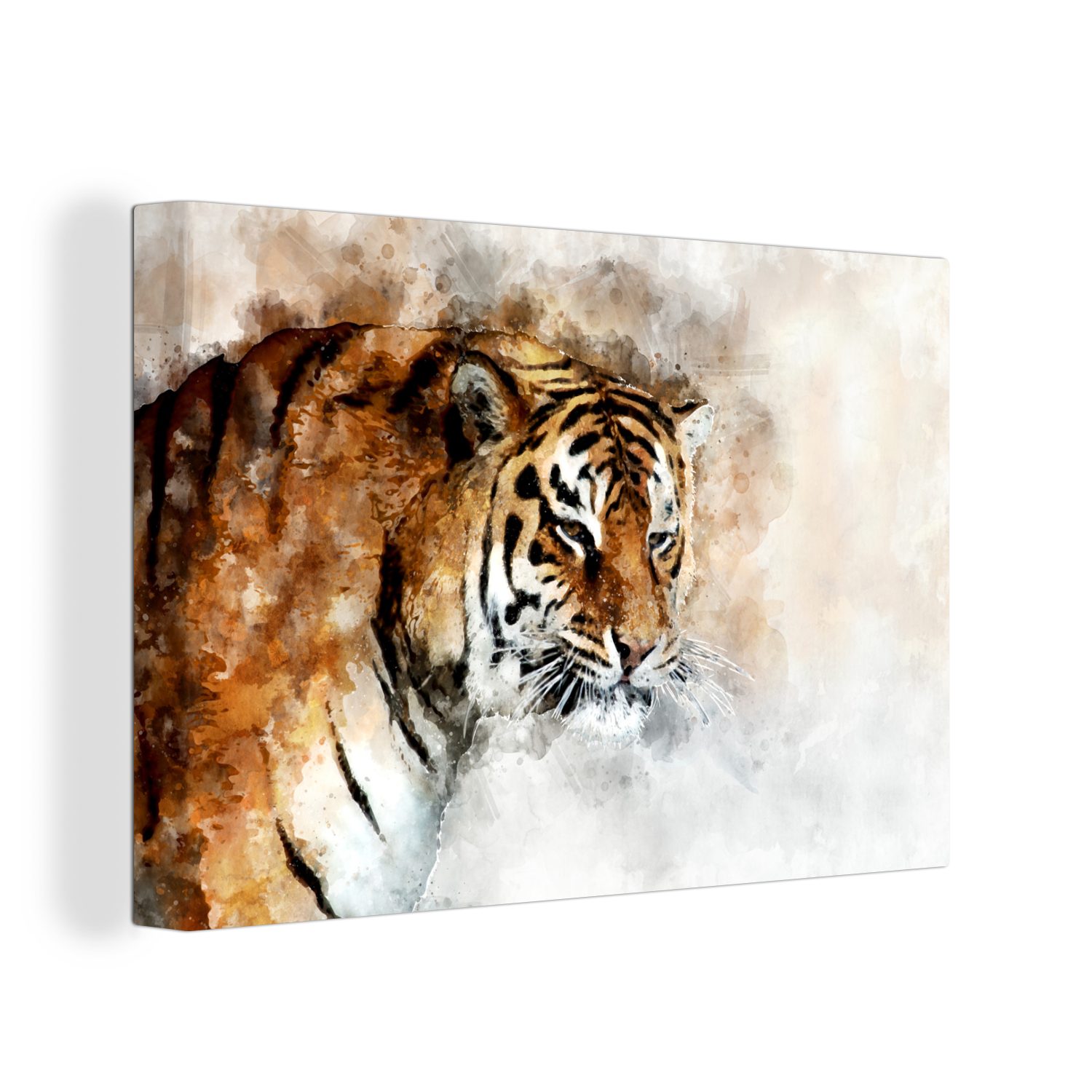 OneMillionCanvasses® Leinwandbild Tiger - Augen - Gemälde, (1 St), Wandbild Leinwandbilder, Aufhängefertig, Wanddeko, 30x20 cm