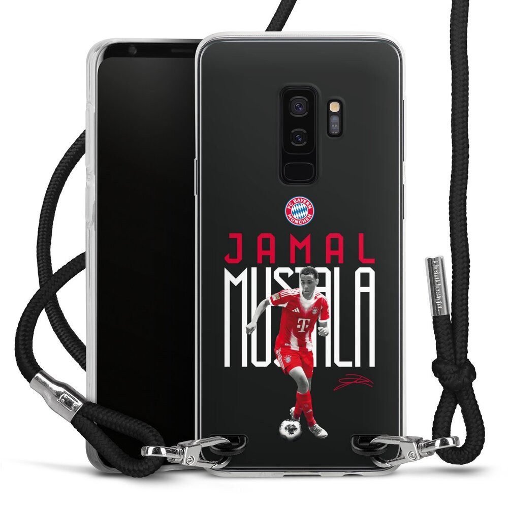 DeinDesign Handyhülle FC Bayern München Jamal Musiala Offizielles Lizenzprodukt, Samsung Galaxy S9 Plus Handykette Hülle mit Band Case zum Umhängen