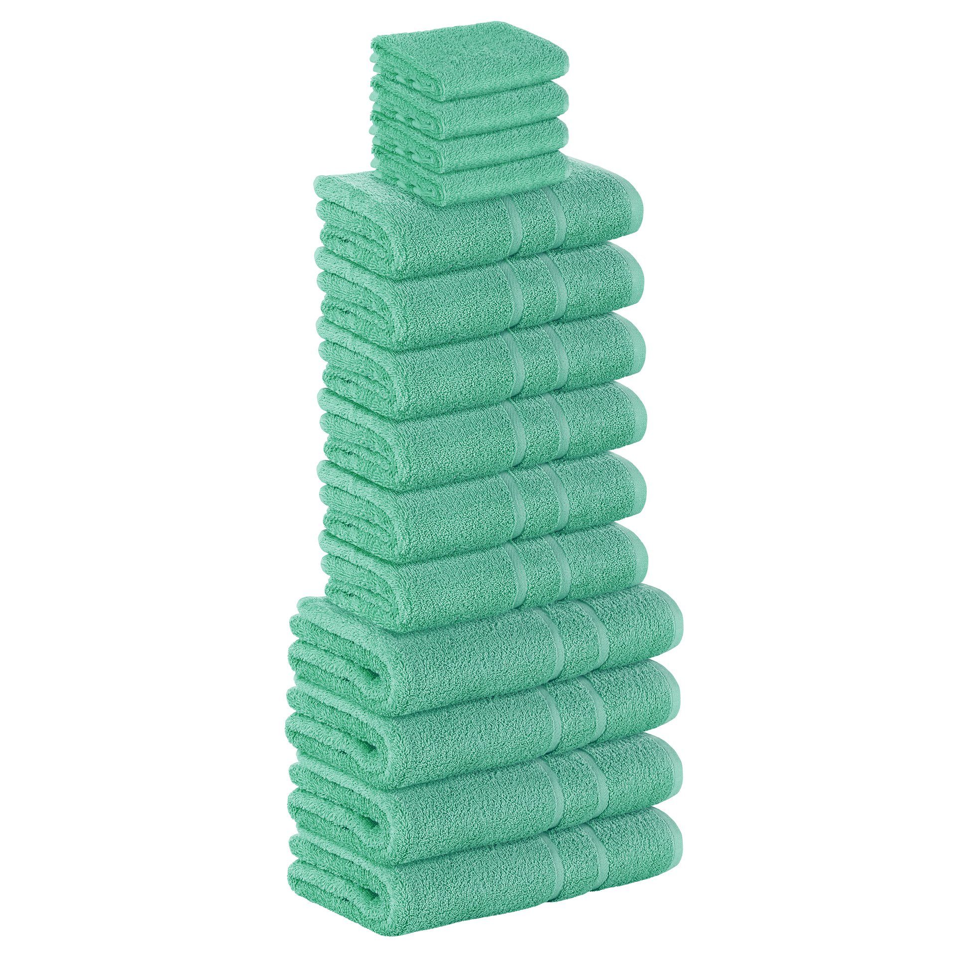 StickandShine Handtuch Set 4x Gästehandtuch 6x Handtücher 4x Duschtücher als SET in verschiedenen Farben (14 Teilig) 100% Baumwolle 500 GSM Frottee 14er Handtuch Pack, 100% Baumwolle 500 GSM Smaragdgrün
