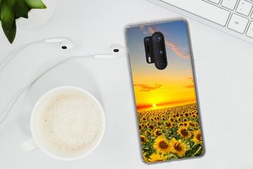 MuchoWow Handyhülle Blumen - Sonnenblume - Sonnenuntergang - Nacht - Orange, Phone Case, Handyhülle OnePlus 8 Pro, Silikon, Schutzhülle