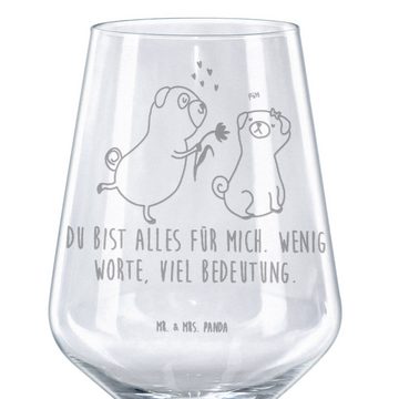 Mr. & Mrs. Panda Rotweinglas Mops Verliebt - Transparent - Geschenk, Partner, Weinglas, Hund, Hund, Premium Glas, Luxuriöse Gravur