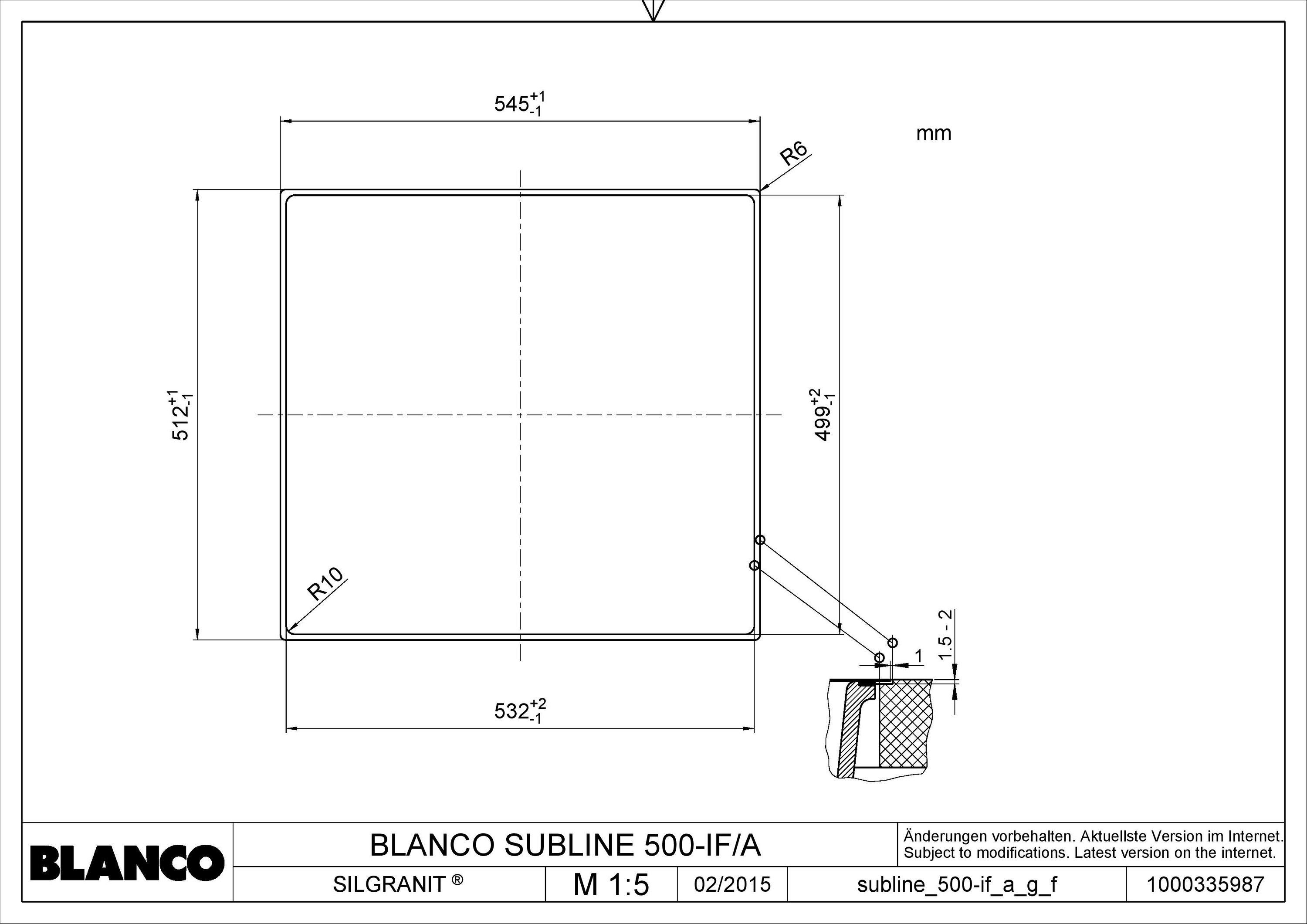 Blanco Küchenspüle 525999 Blanco filigranem schwarz, mit cm, geradlinige Beckenform IF-Einbaurand Rechteckig, Subline elegante, Zeitlos 50/19 500-IF/A