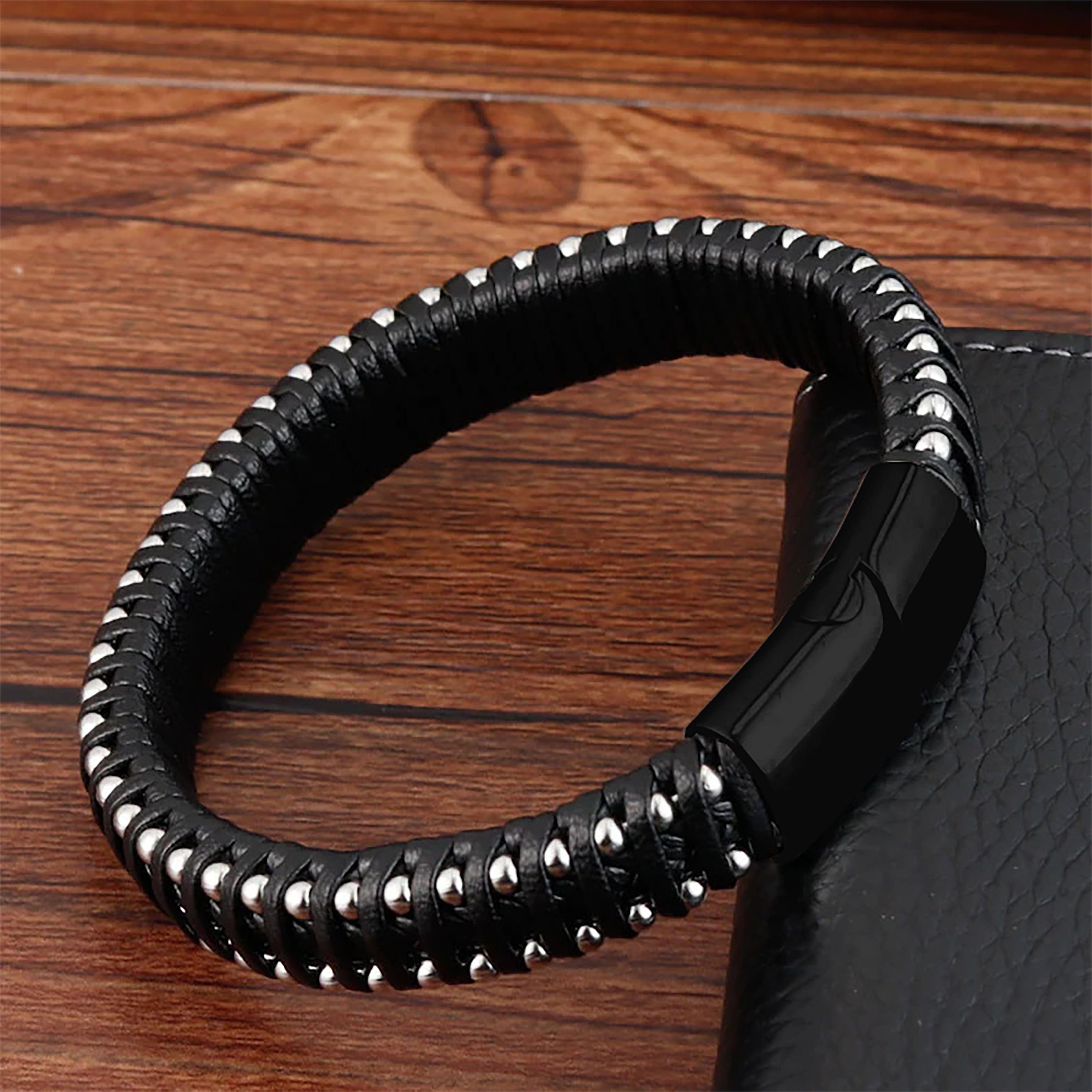 NAHLE Lederarmband Herren Lederarmband Schwarz-Silber Armband günstig online kaufen