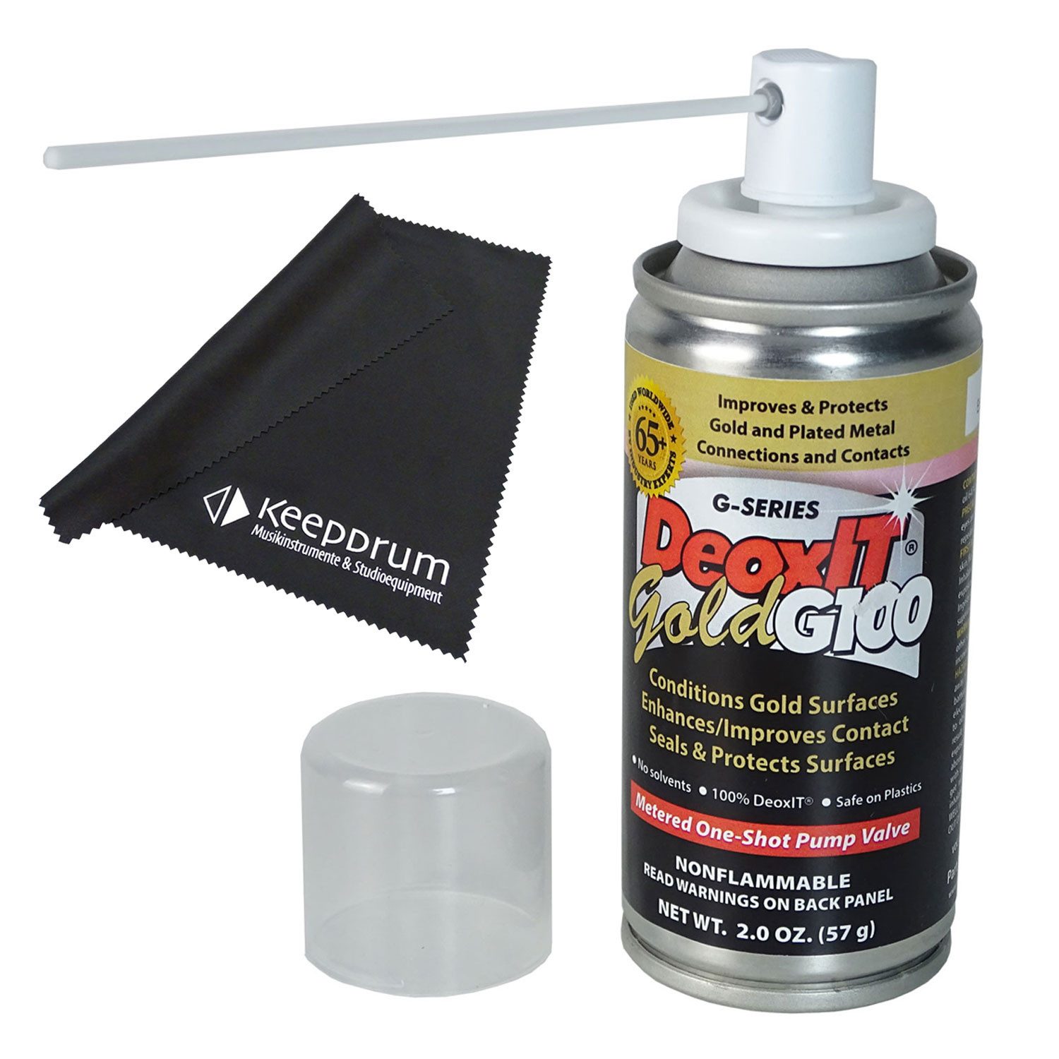 Caig Feinmechaniköl Caig DeoxIT G100PS2 Gold Spray für Metall-Kontakte mit Mikrofasertuch, (Pump-Spray, 1-St., Kontaktspray), Vorteils-Set mit Mikrofasertuch