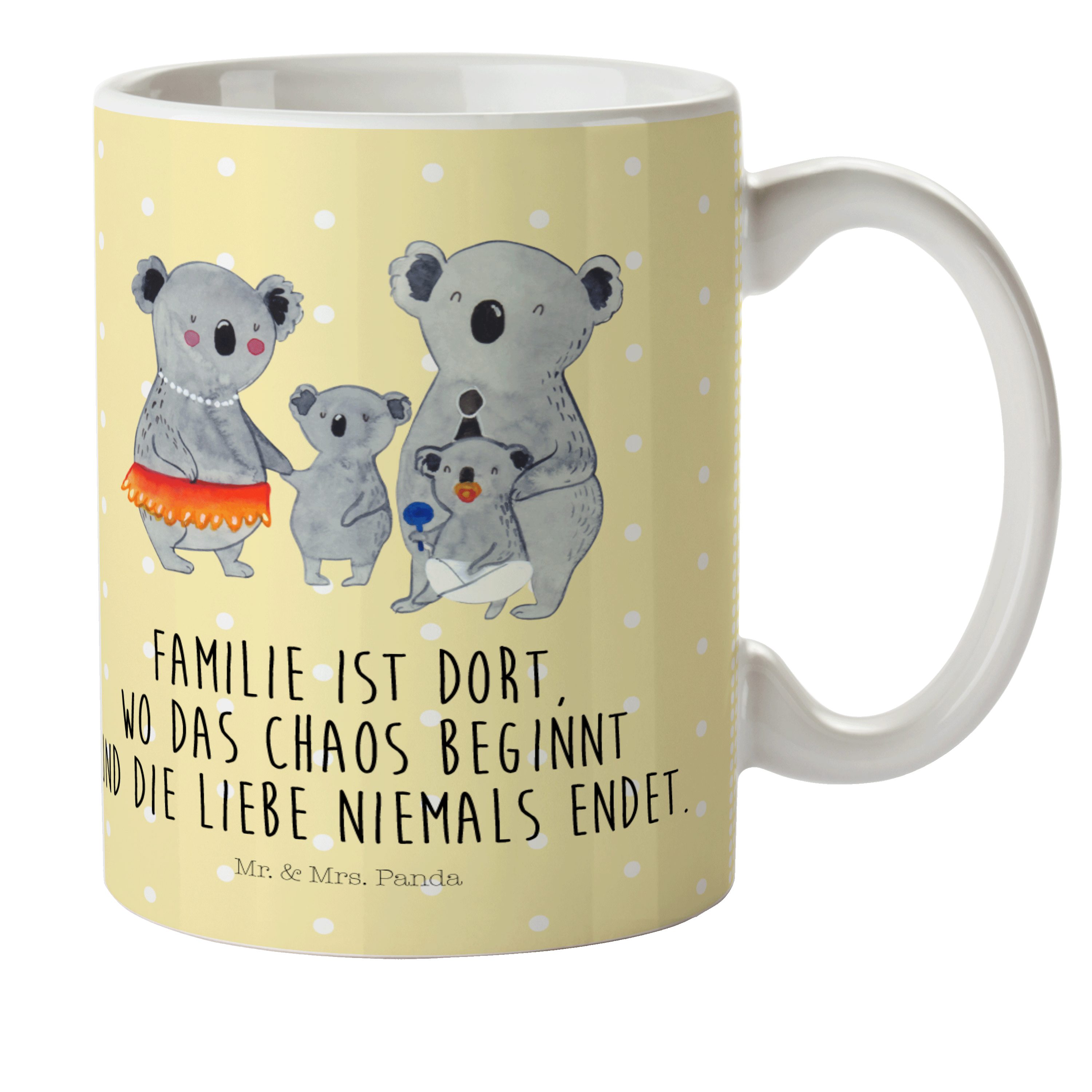 Mr. & Koalas, Kunststoffgeschirr, - Gelb Familie Pastell Koala Panda Kinderbecher Mrs. Kunststoff - Geschenk